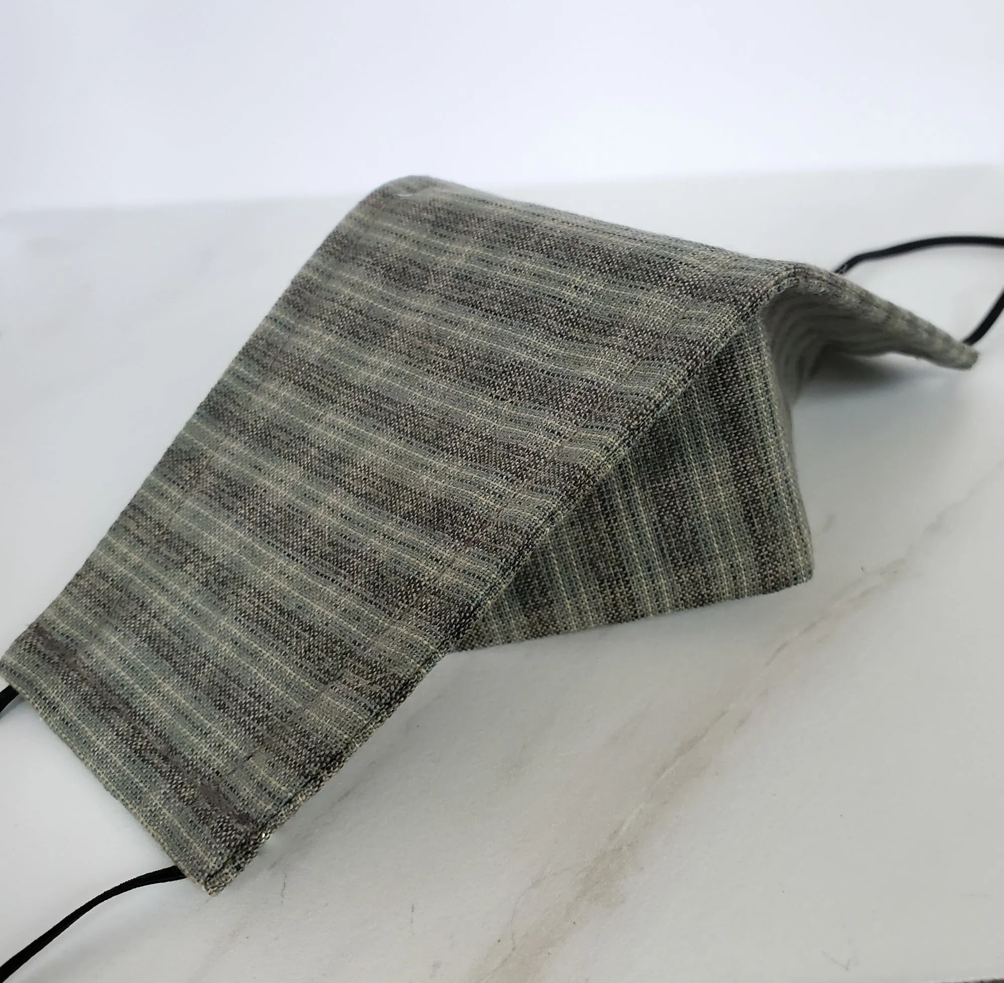 Kids Origami Mask - Japanese Yarn Dyed Plaid in Gray / Green