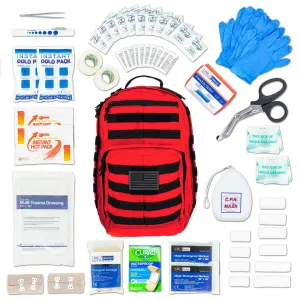 LINE2design Emergency Medical Stop Bleeding First Aid Kit, Tactical MOLLE Backpack Fully Stocked Rescue Kit-Red