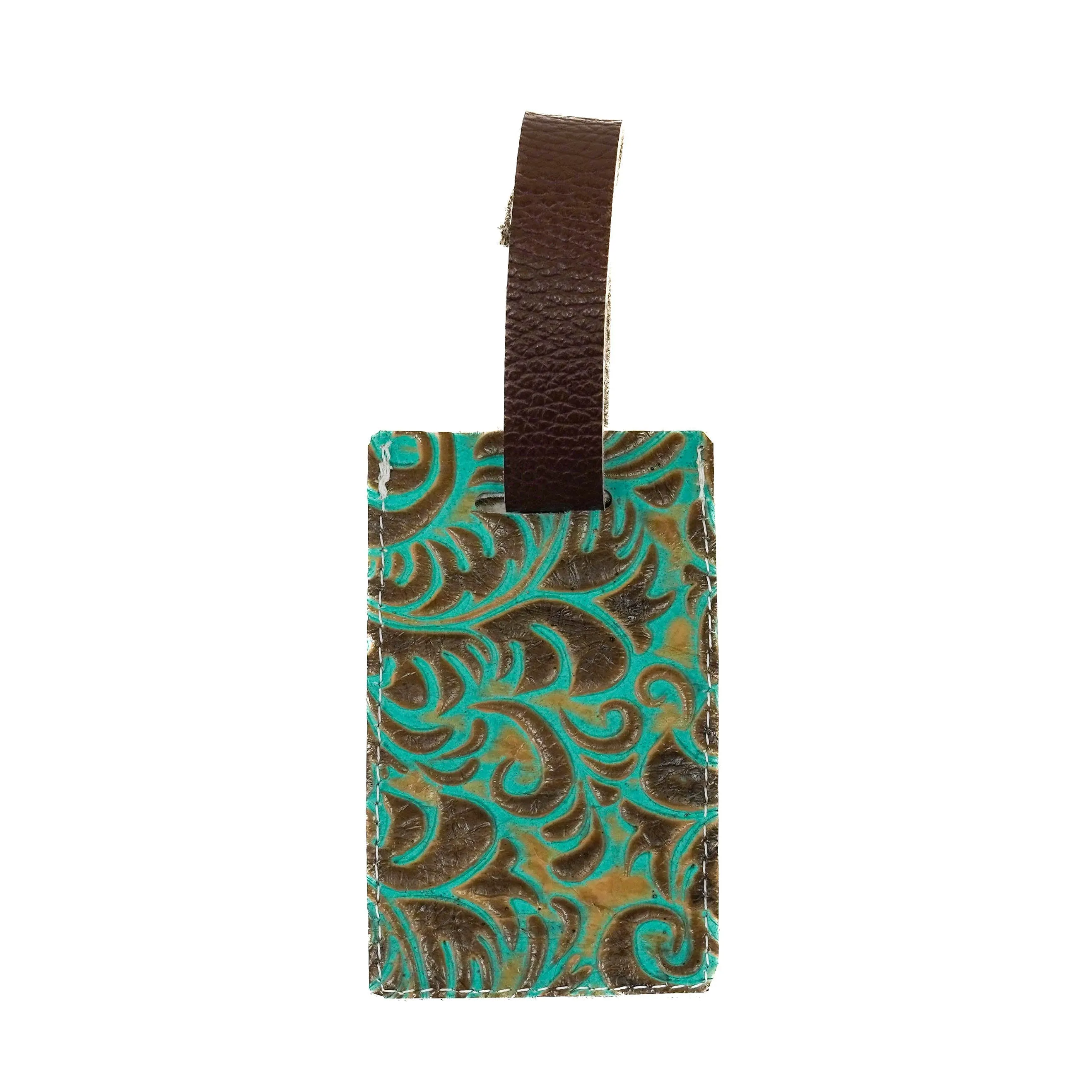 Luggage Tag - Brindle w/ Turquoise Caracole