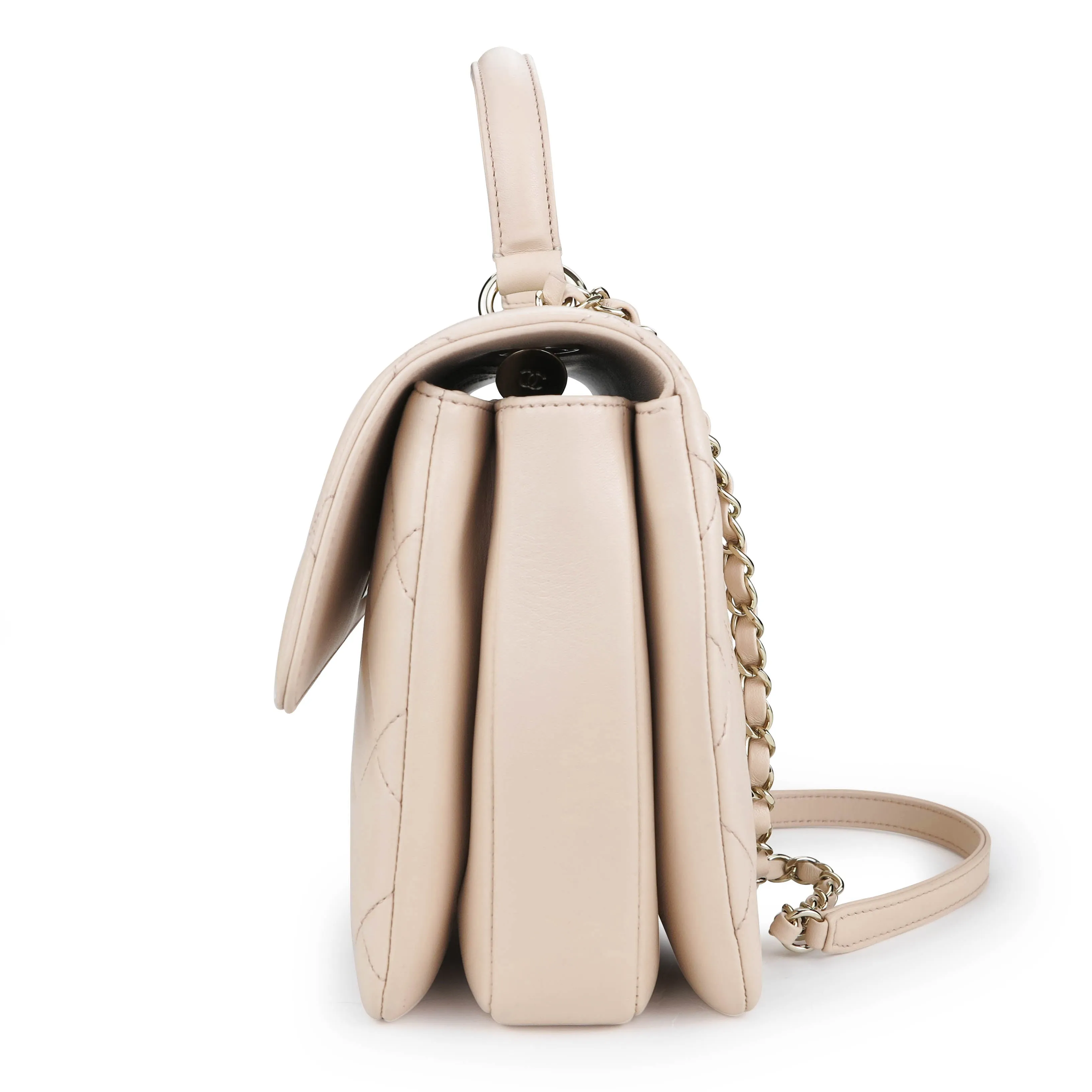Medium Trendy CC Flap Bag with Top Handle in 21S Light Beige Lambskin