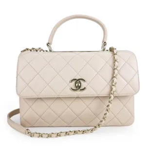 Medium Trendy CC Flap Bag with Top Handle in 21S Light Beige Lambskin