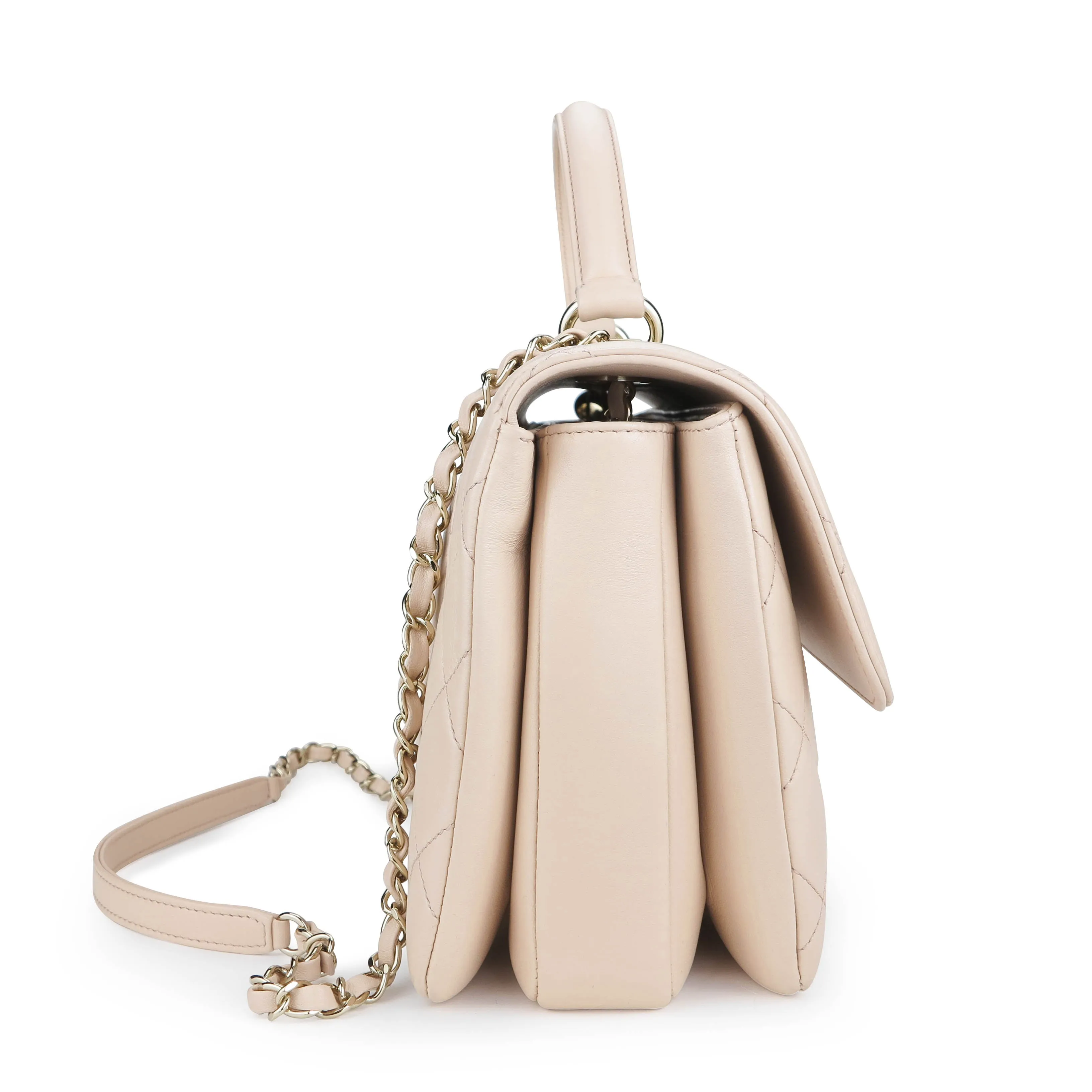 Medium Trendy CC Flap Bag with Top Handle in 21S Light Beige Lambskin