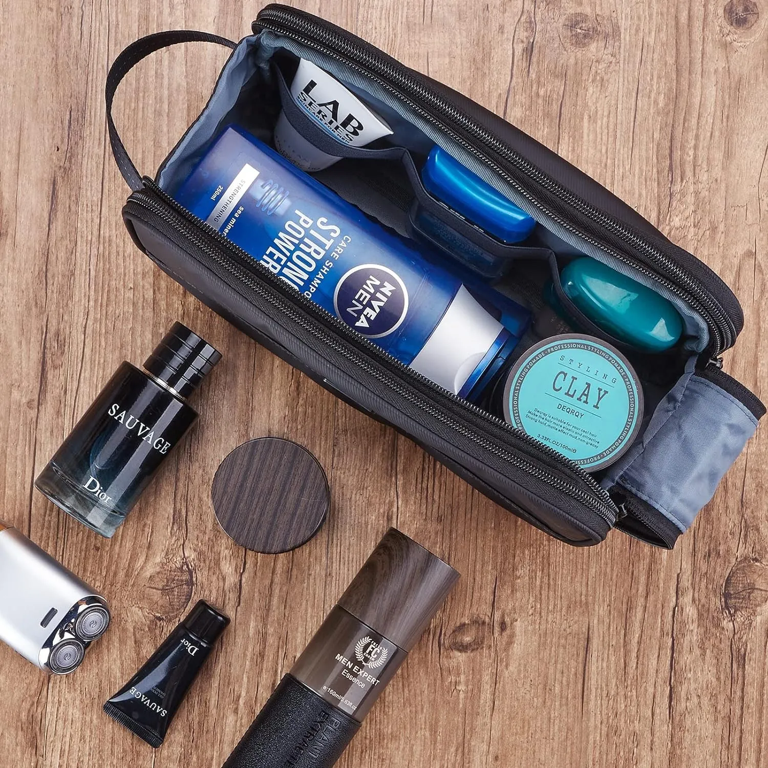 Mens Travel Toiletry Bag Waterproof Double Side Full Open Shaving Bag