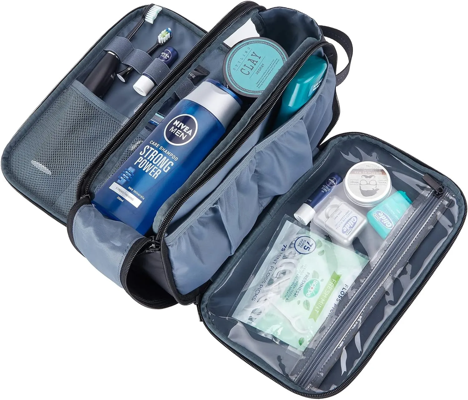 Mens Travel Toiletry Bag Waterproof Double Side Full Open Shaving Bag