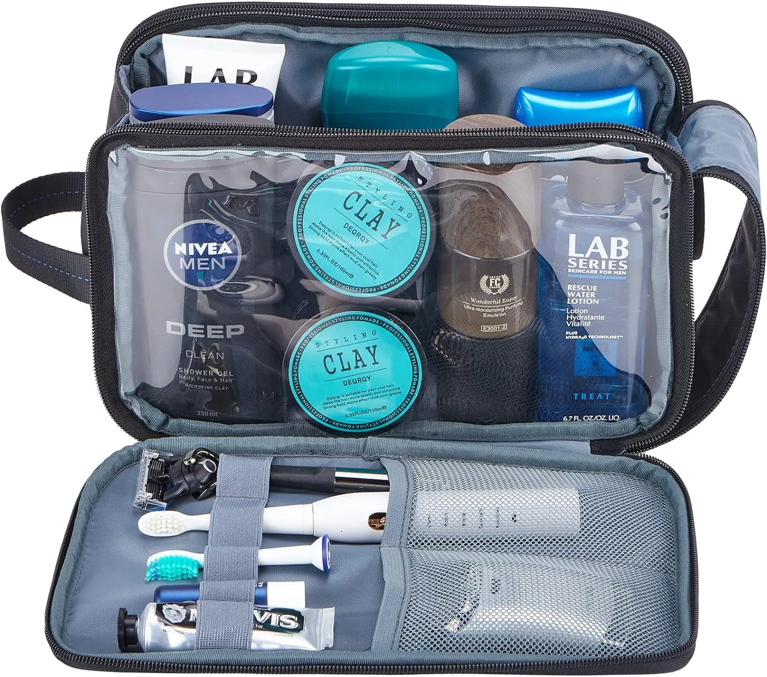 Mens Travel Toiletry Bag Waterproof Double Side Full Open Shaving Bag