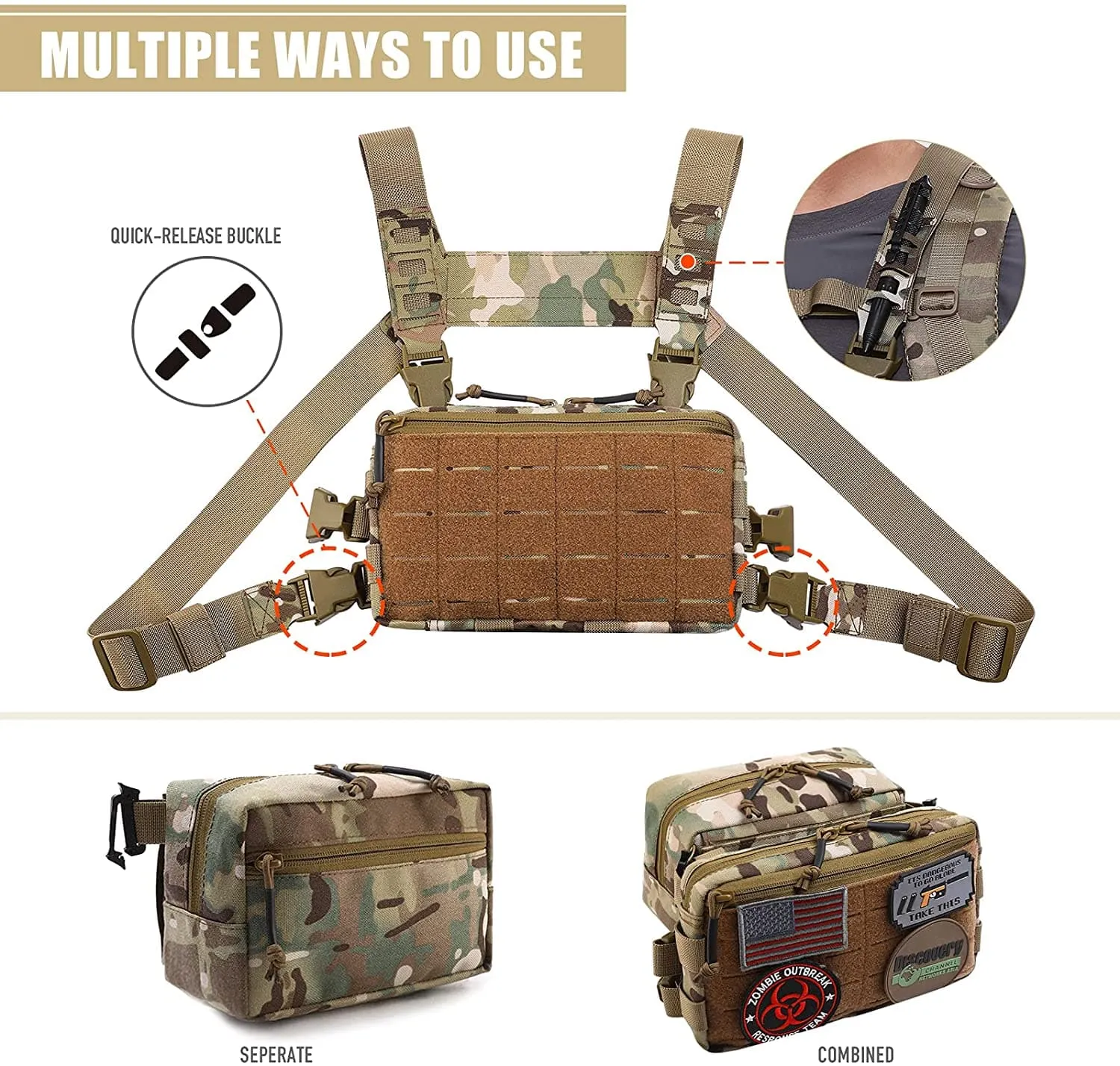 Modular Tactical Chest Rig and Sub Abdominal Pouch Set for Enhanced Gear Carrying