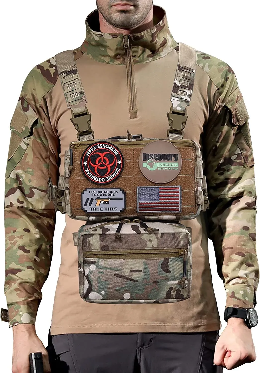 Modular Tactical Chest Rig and Sub Abdominal Pouch Set for Enhanced Gear Carrying