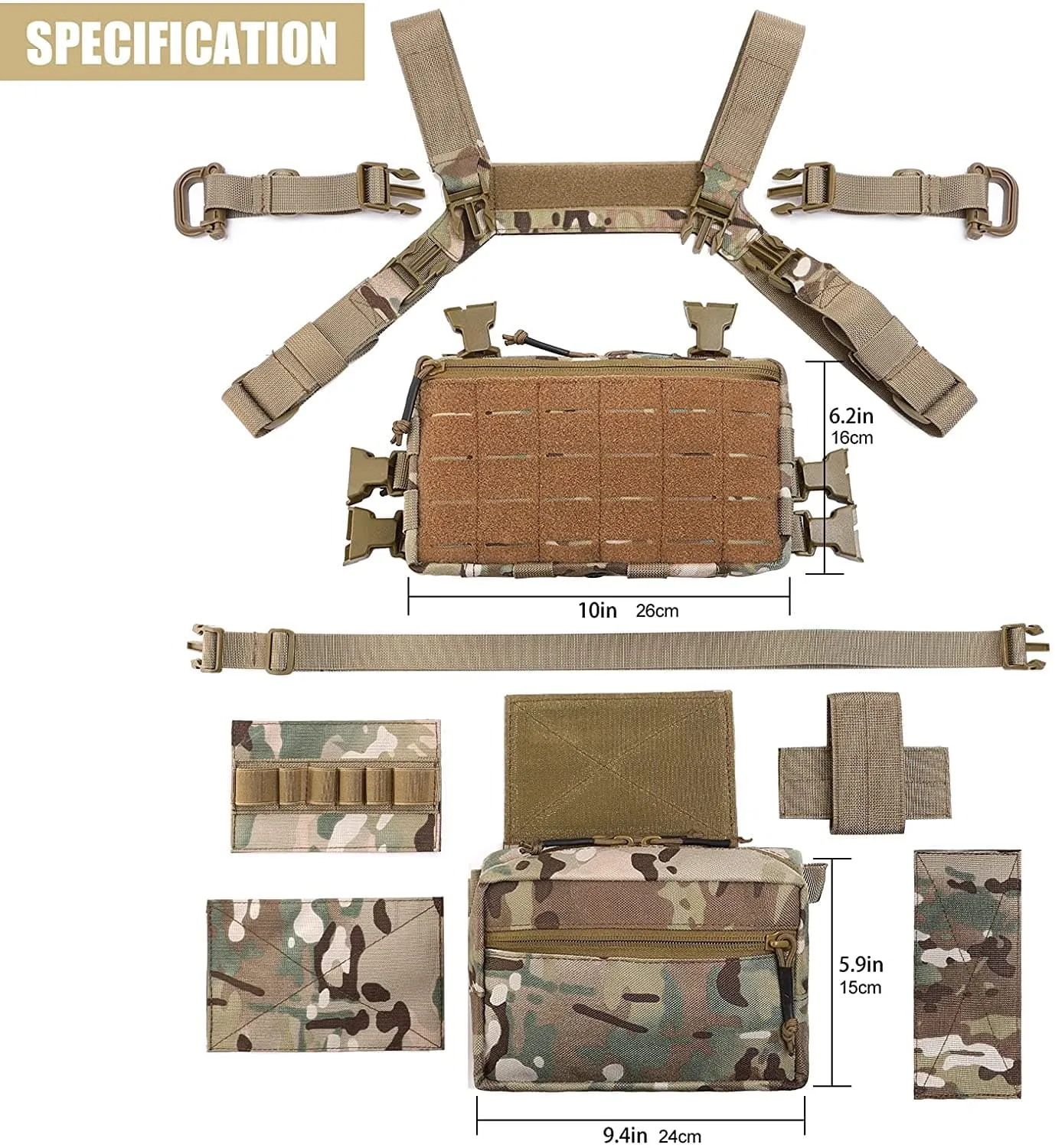 Modular Tactical Chest Rig and Sub Abdominal Pouch Set for Enhanced Gear Carrying