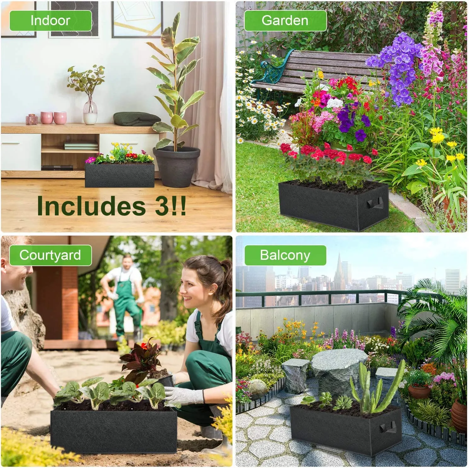 New ANGELIOX 3 Pack 8 Gallon Grow Bags, 300G Thickened Nonwoven Fabric Garden Bed,30L Square Flower Planter Pots Containers with Handles for Potato Onion Carrot Taro Radish, Fruit,Flowers(50x30x20cm)