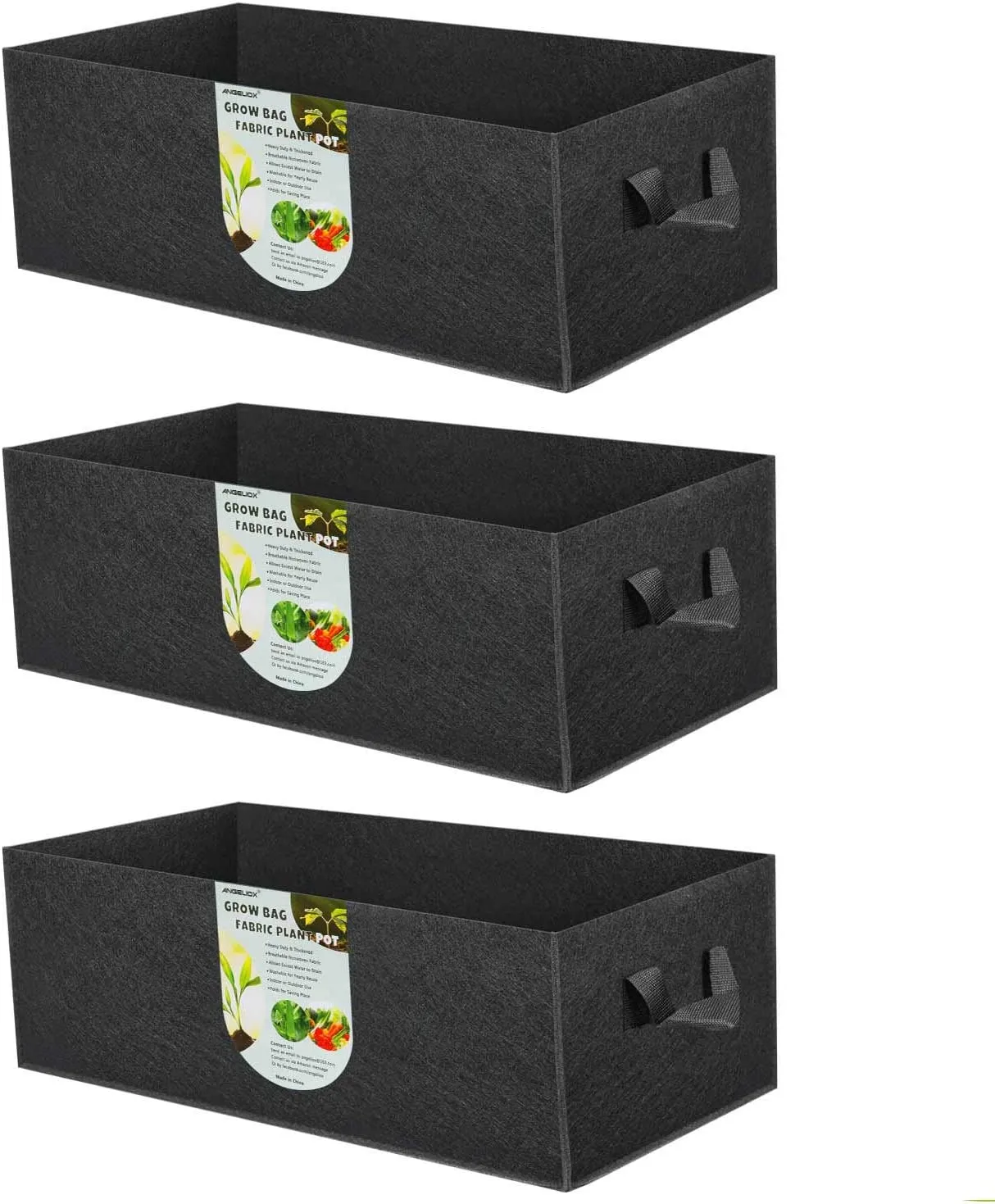 New ANGELIOX 3 Pack 8 Gallon Grow Bags, 300G Thickened Nonwoven Fabric Garden Bed,30L Square Flower Planter Pots Containers with Handles for Potato Onion Carrot Taro Radish, Fruit,Flowers(50x30x20cm)