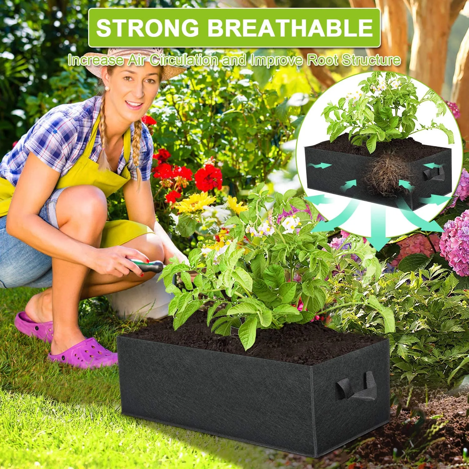 New ANGELIOX 3 Pack 8 Gallon Grow Bags, 300G Thickened Nonwoven Fabric Garden Bed,30L Square Flower Planter Pots Containers with Handles for Potato Onion Carrot Taro Radish, Fruit,Flowers(50x30x20cm)