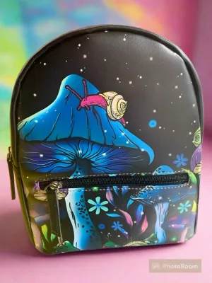 New Colourful Blue Mushroom Mini backpack, 8.07" x 3.93" x 9.25"