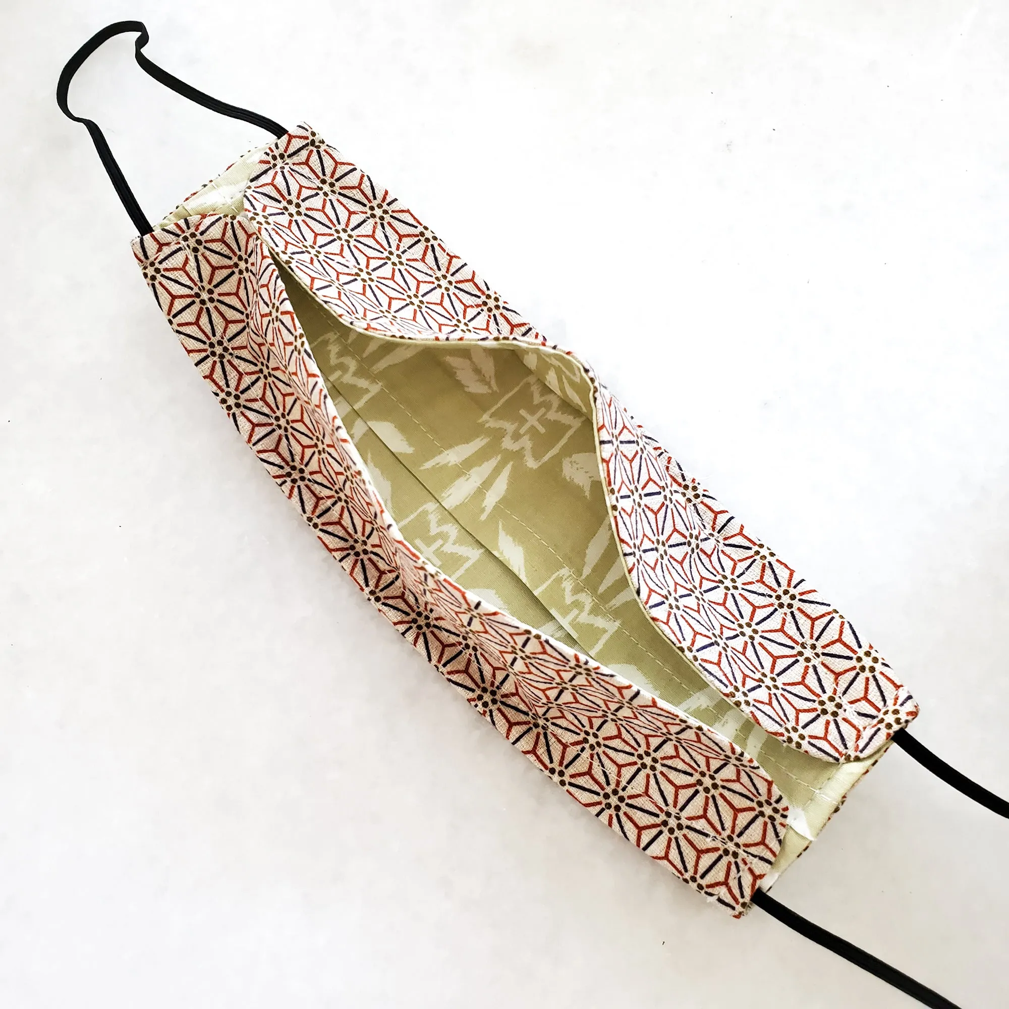 Origami Mask - Japanese Asanoha Star in Beige/Red and Blue