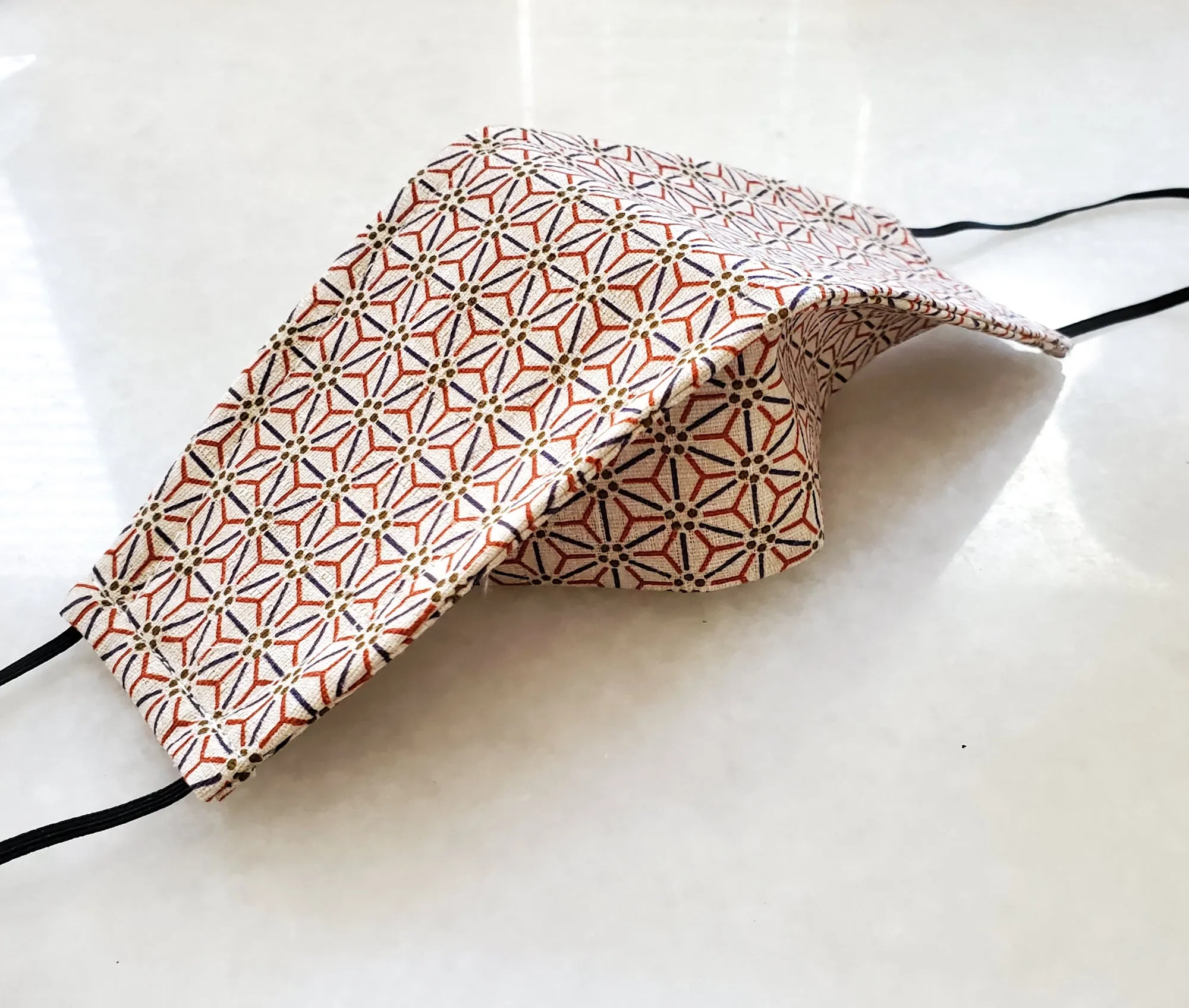 Origami Mask - Japanese Asanoha Star in Beige/Red and Blue