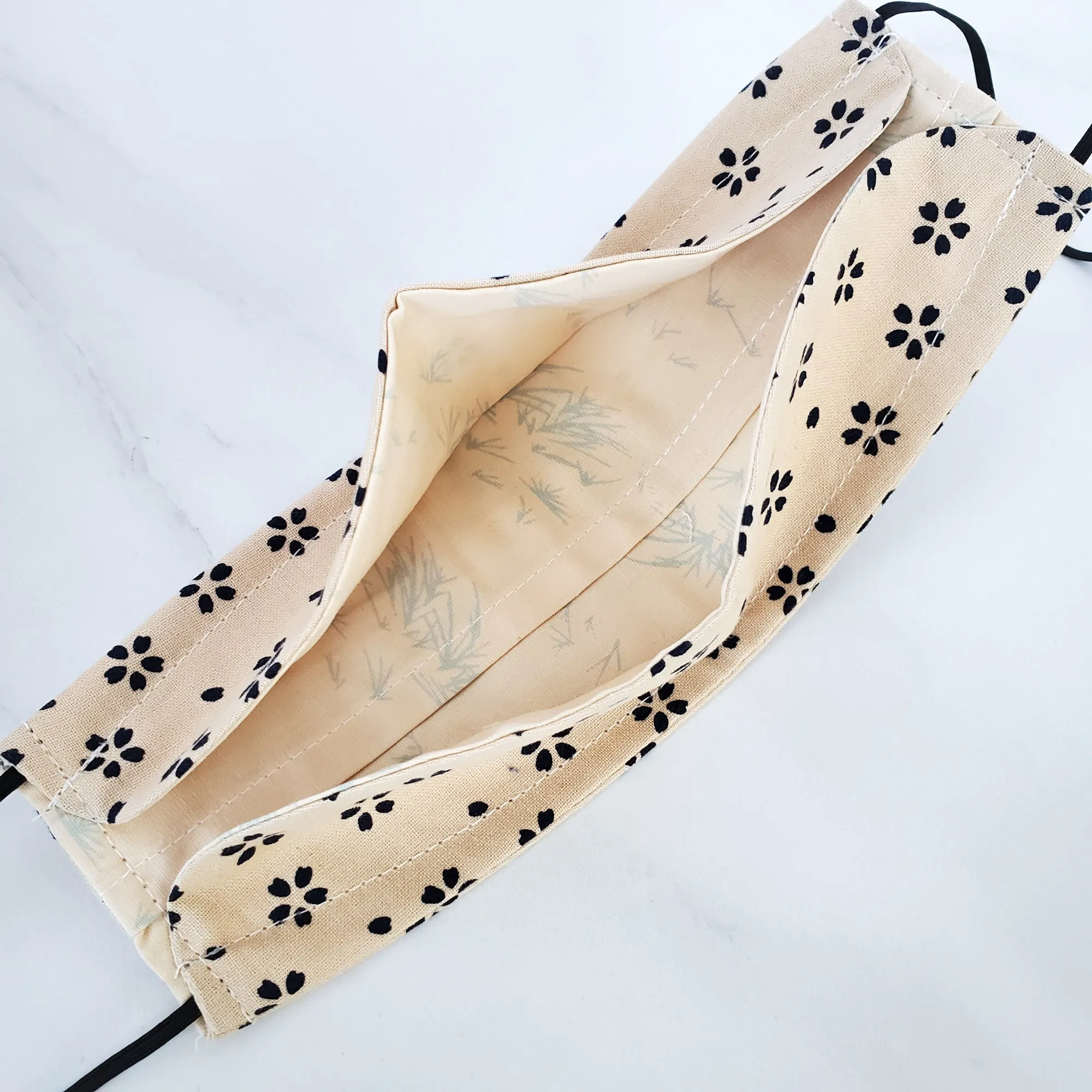 Origami Mask - Japanese Black Petals / Natural