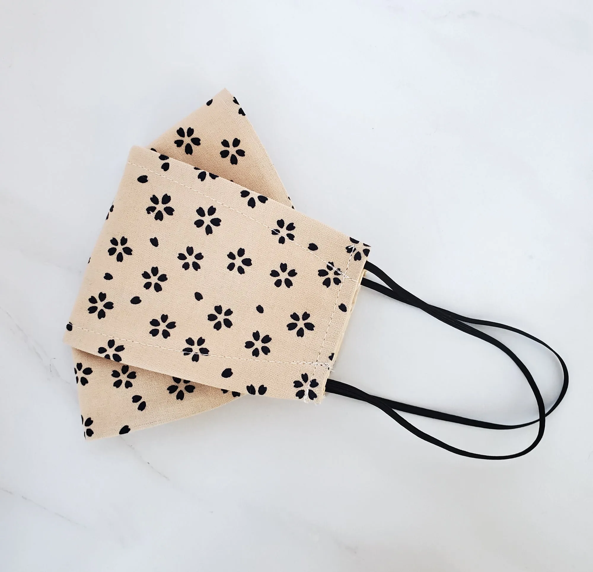 Origami Mask - Japanese Black Petals / Natural