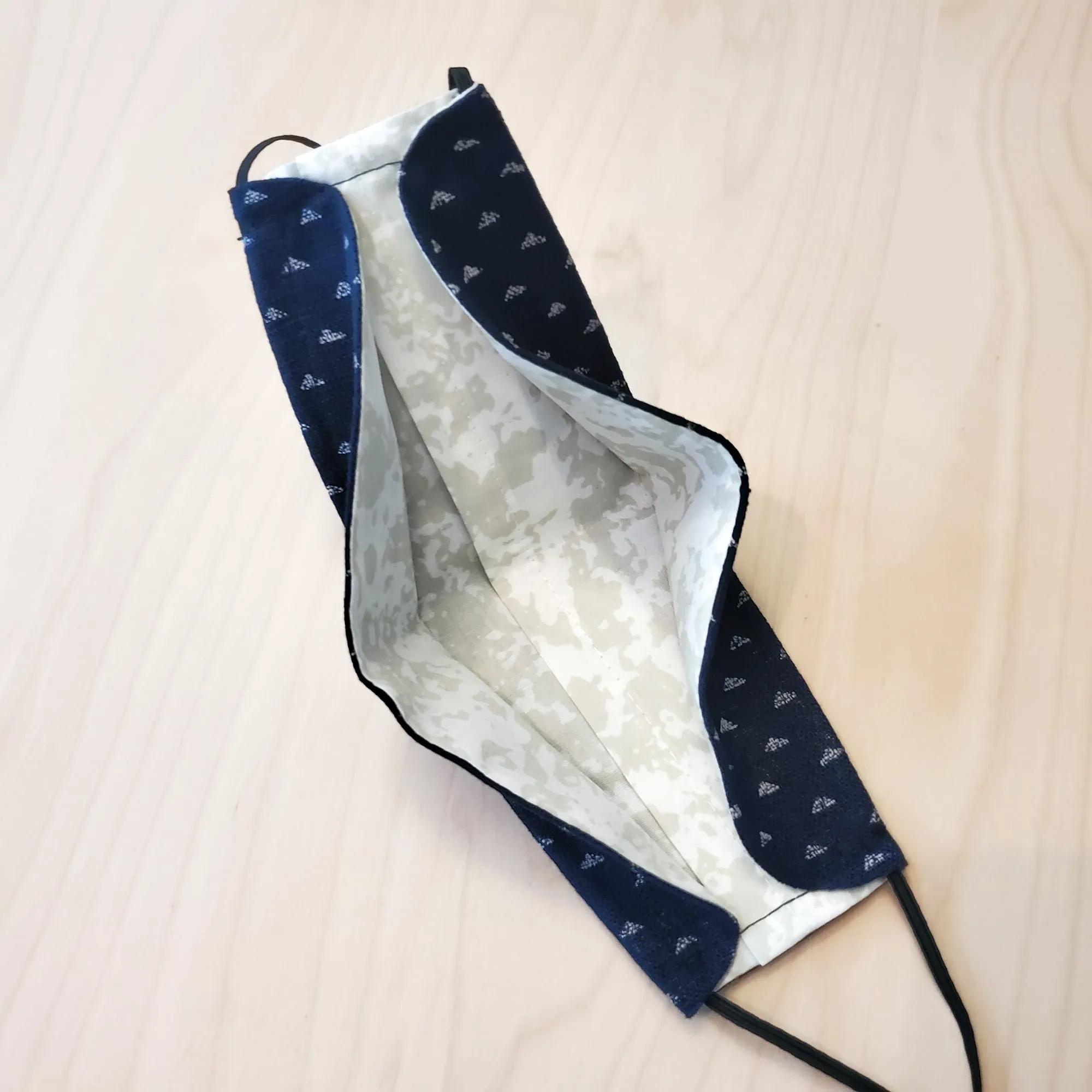 Origami Mask - Japanese Triangles in Indigo Blue