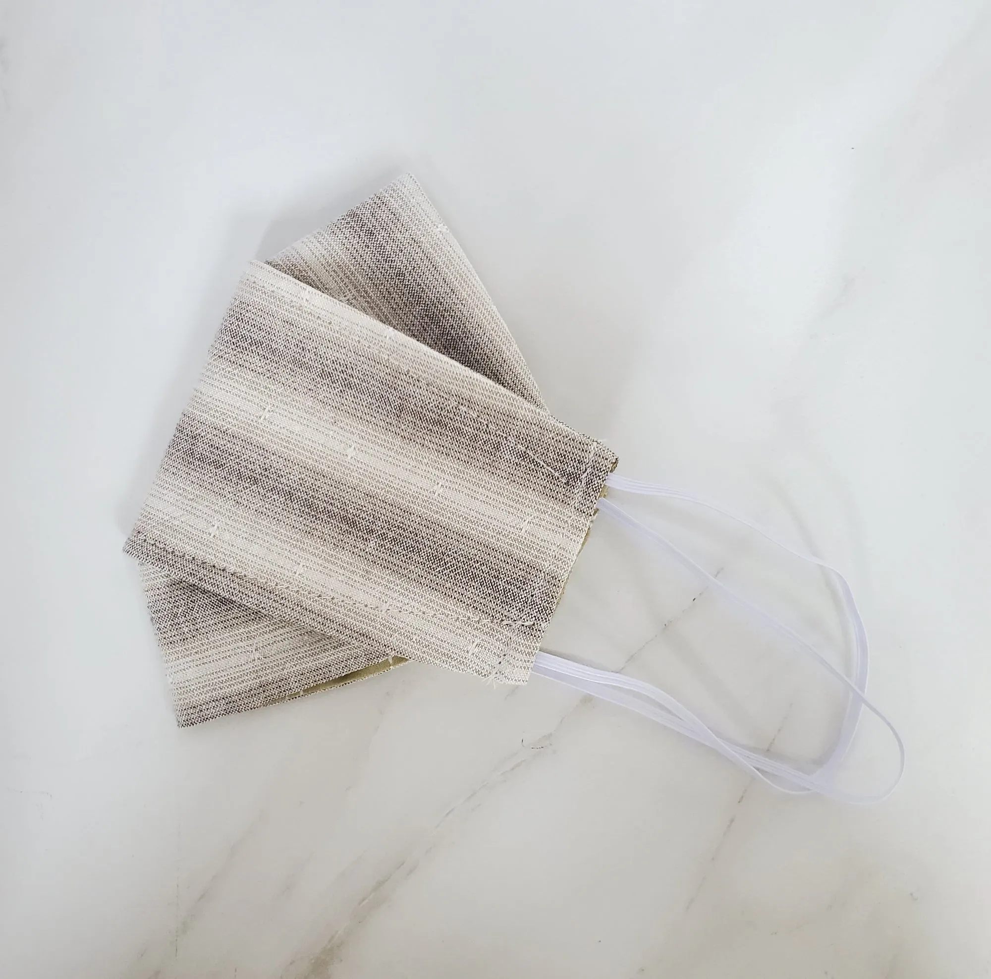 Origami Mask - Japanese Woven Graduated Stripes in Beige / Gray