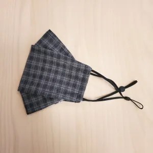 Origami Mask - Japanese Yarn Dyed Plaid in Gray/Blue