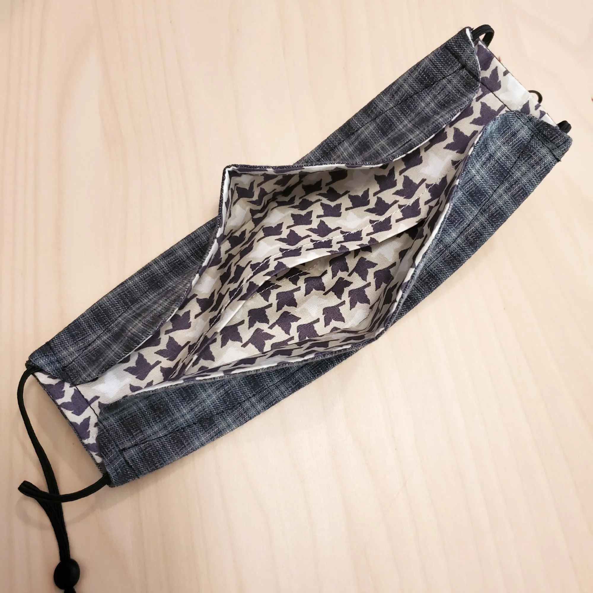 Origami Mask - Japanese Yarn Dyed Plaid in Gray/Blue