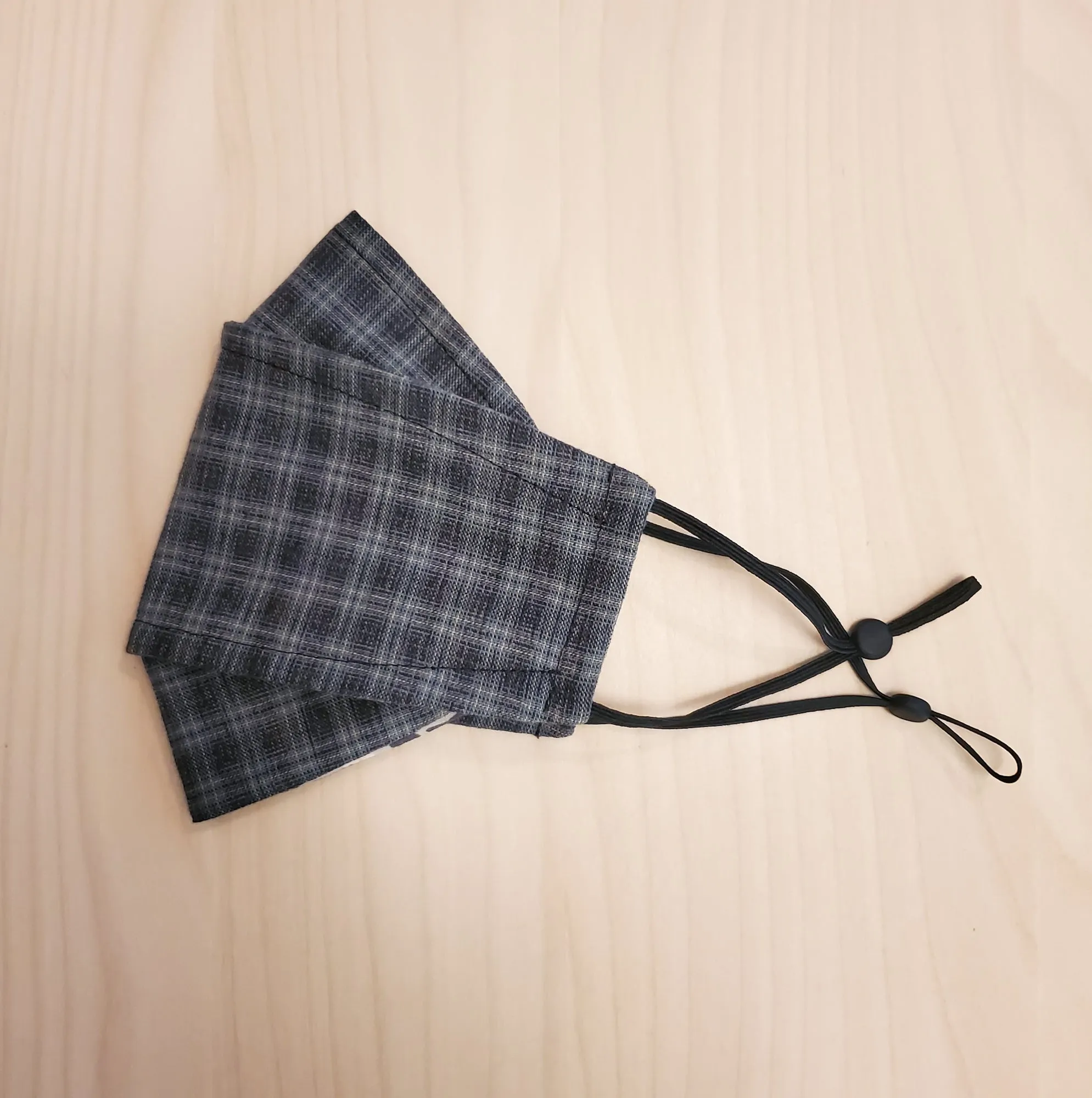 Origami Mask - Japanese Yarn Dyed Plaid in Gray/Blue