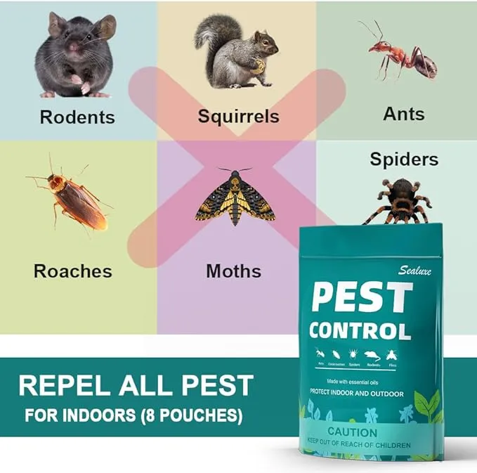 Pest Control Pouches, Rodent Repellent, Indoor Mice Repellent, Repel Mice,Mouse,Rats,Ant,Roach,Spider,Moths& Other Pest,Mouse Repellent Pouches,Safe for Kids & Pets,Pest Repellent-8 Pouches