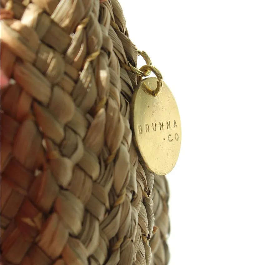 Petite Luna Bag - Round Straw Tote Bag with Pink Tassels