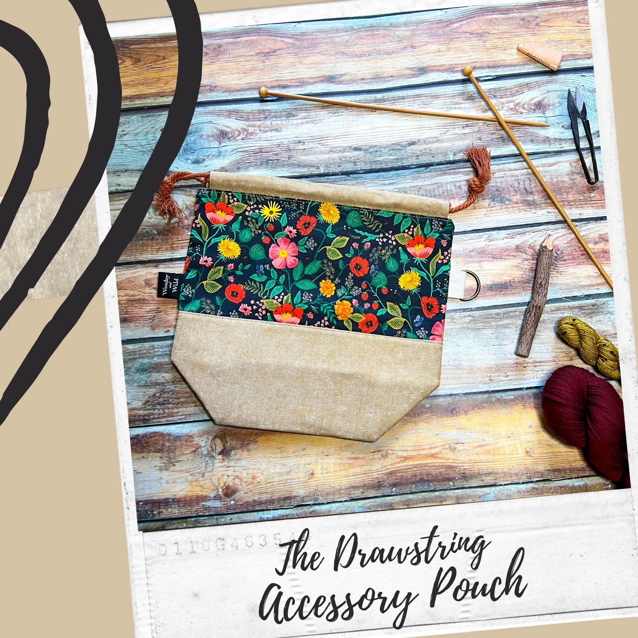 "Rosa Black"- Knitting Project Bag- Ready to Ship