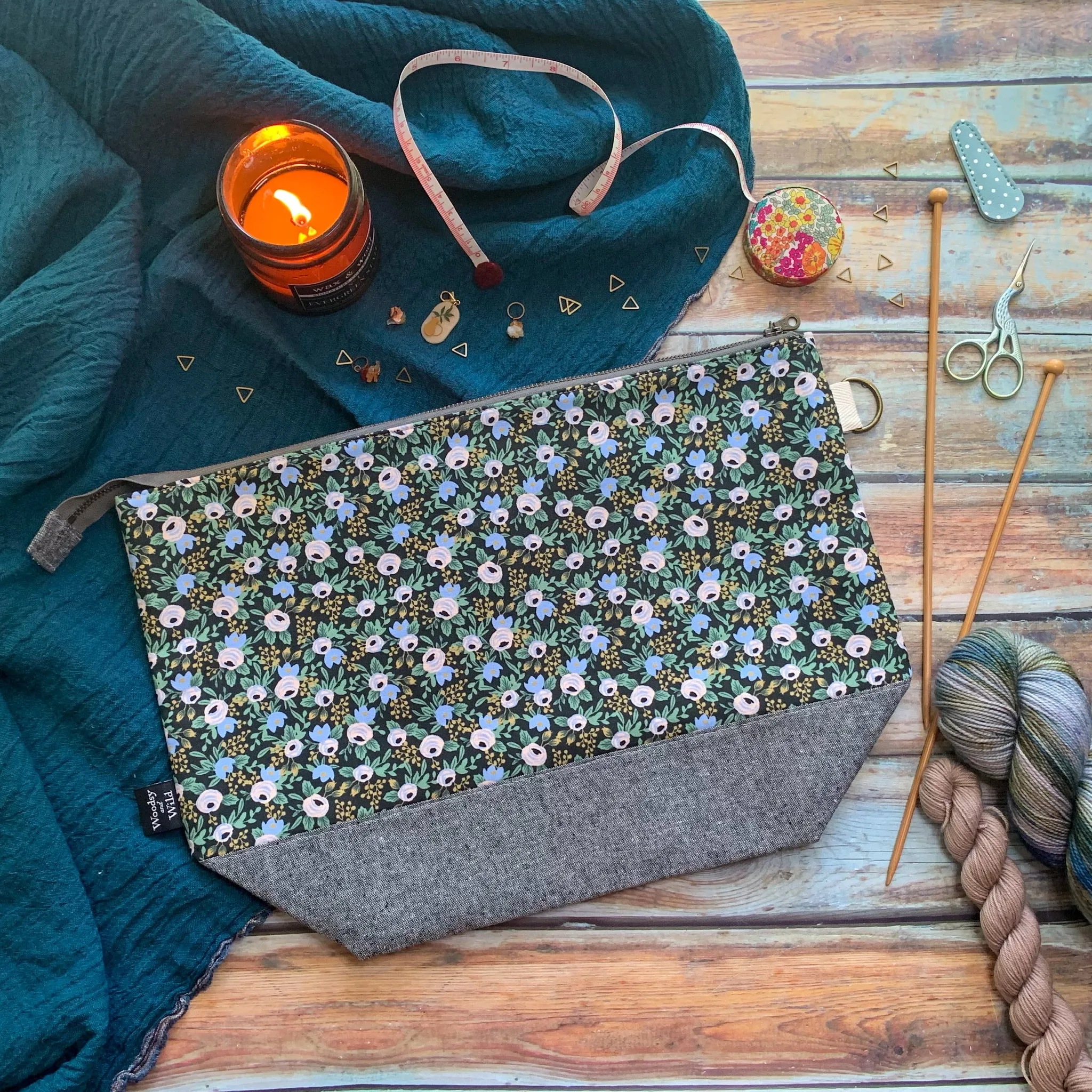 "Rosa Black"- Knitting Project Bag- Ready to Ship