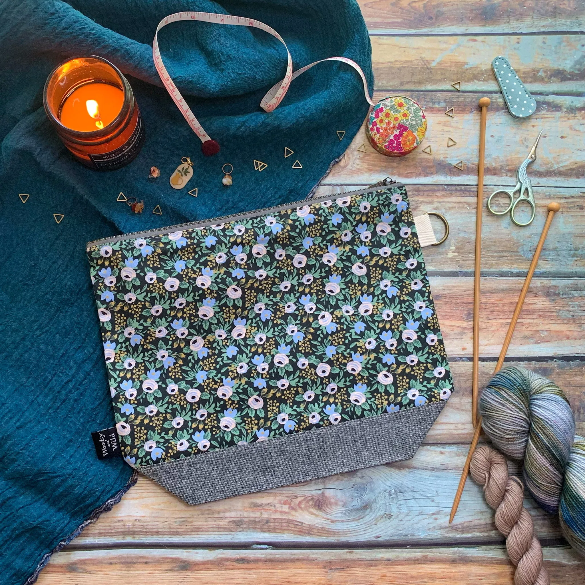 "Rosa Black"- Knitting Project Bag- Ready to Ship