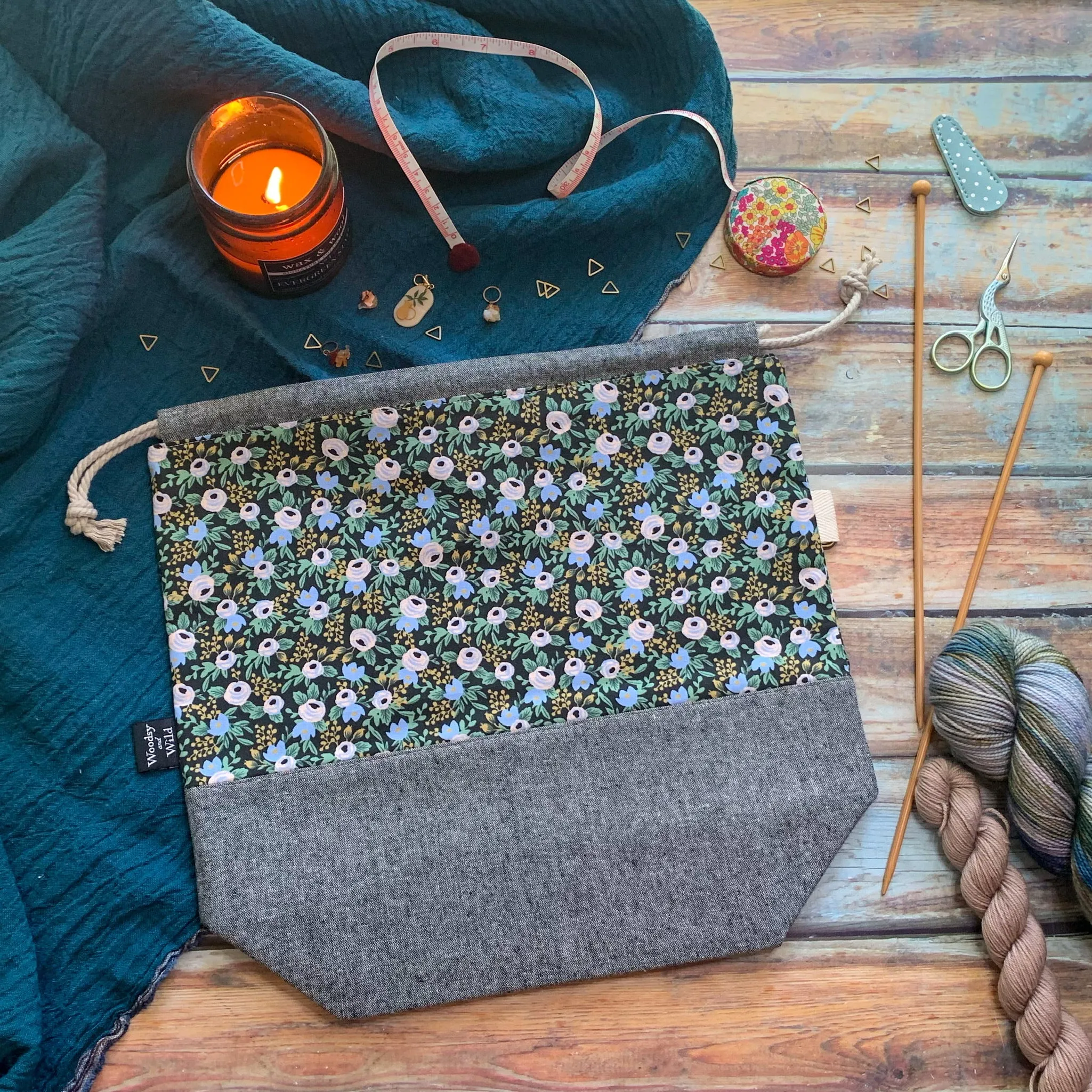 "Rosa Black"- Knitting Project Bag- Ready to Ship