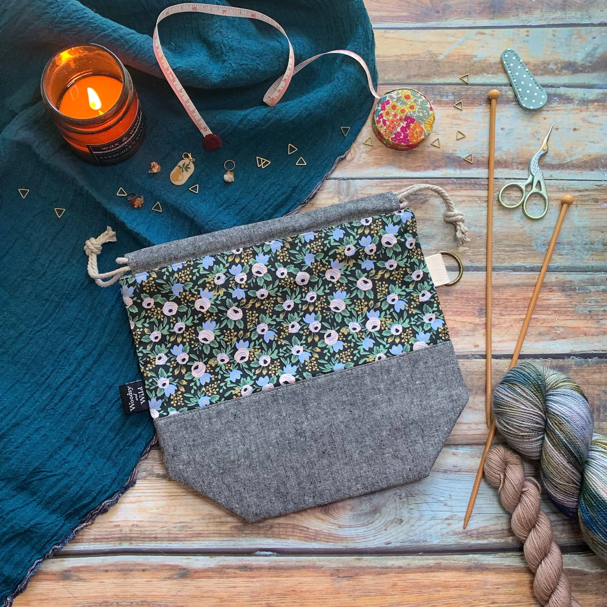 "Rosa Black"- Knitting Project Bag- Ready to Ship