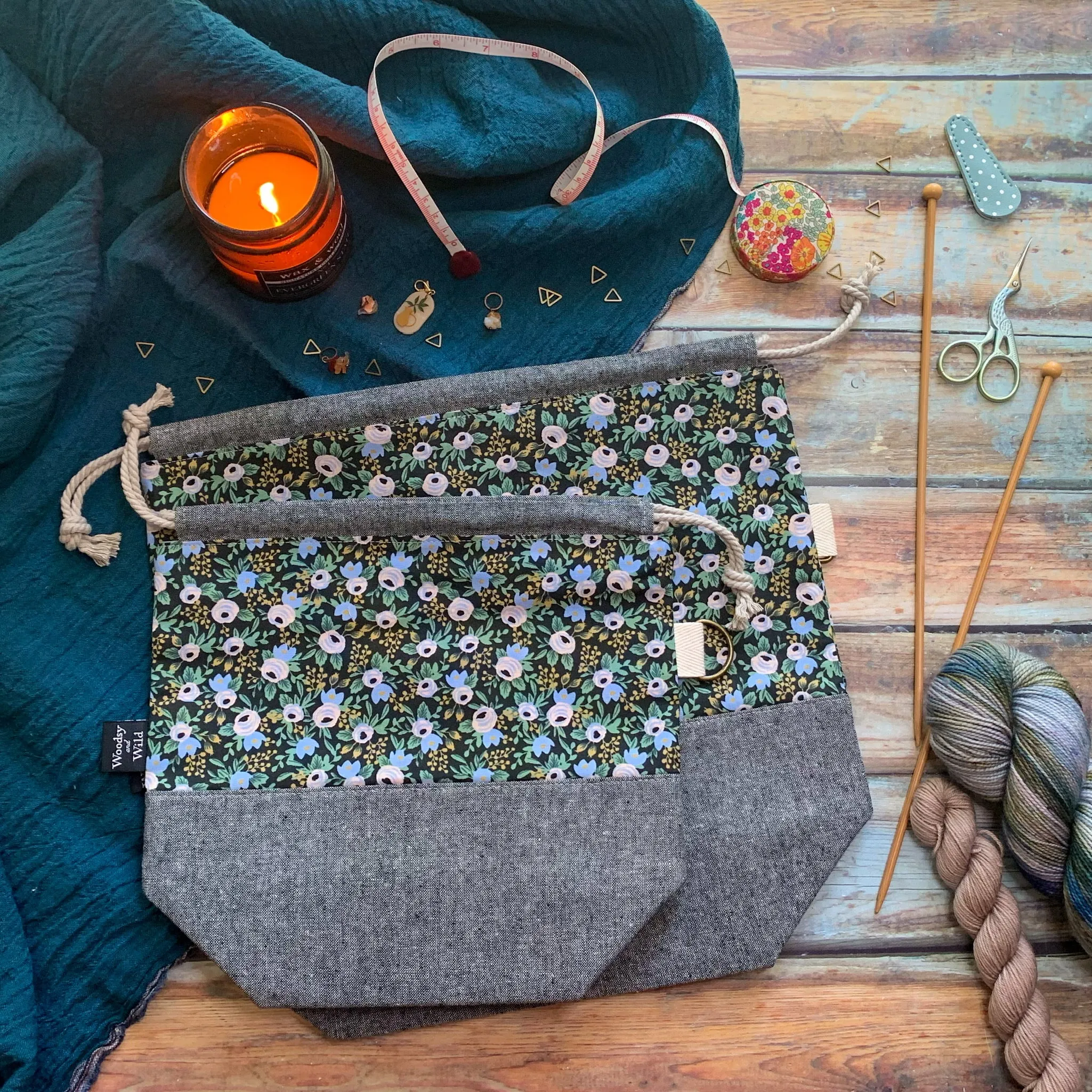 "Rosa Black"- Knitting Project Bag- Ready to Ship