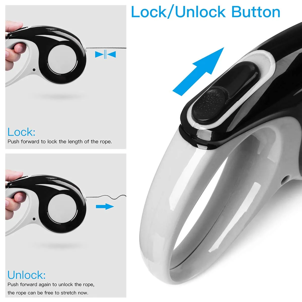 Retractable Dog Leash with Tangle-Free Heavy Duty One Button Break & Lock Tape