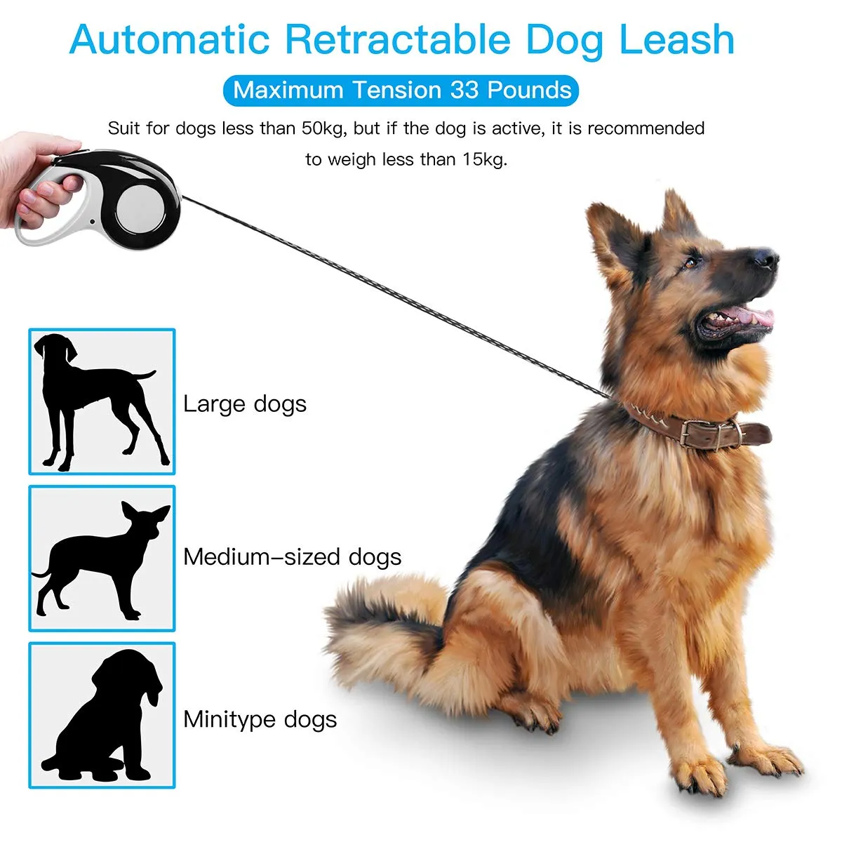 Retractable Dog Leash with Tangle-Free Heavy Duty One Button Break & Lock Tape