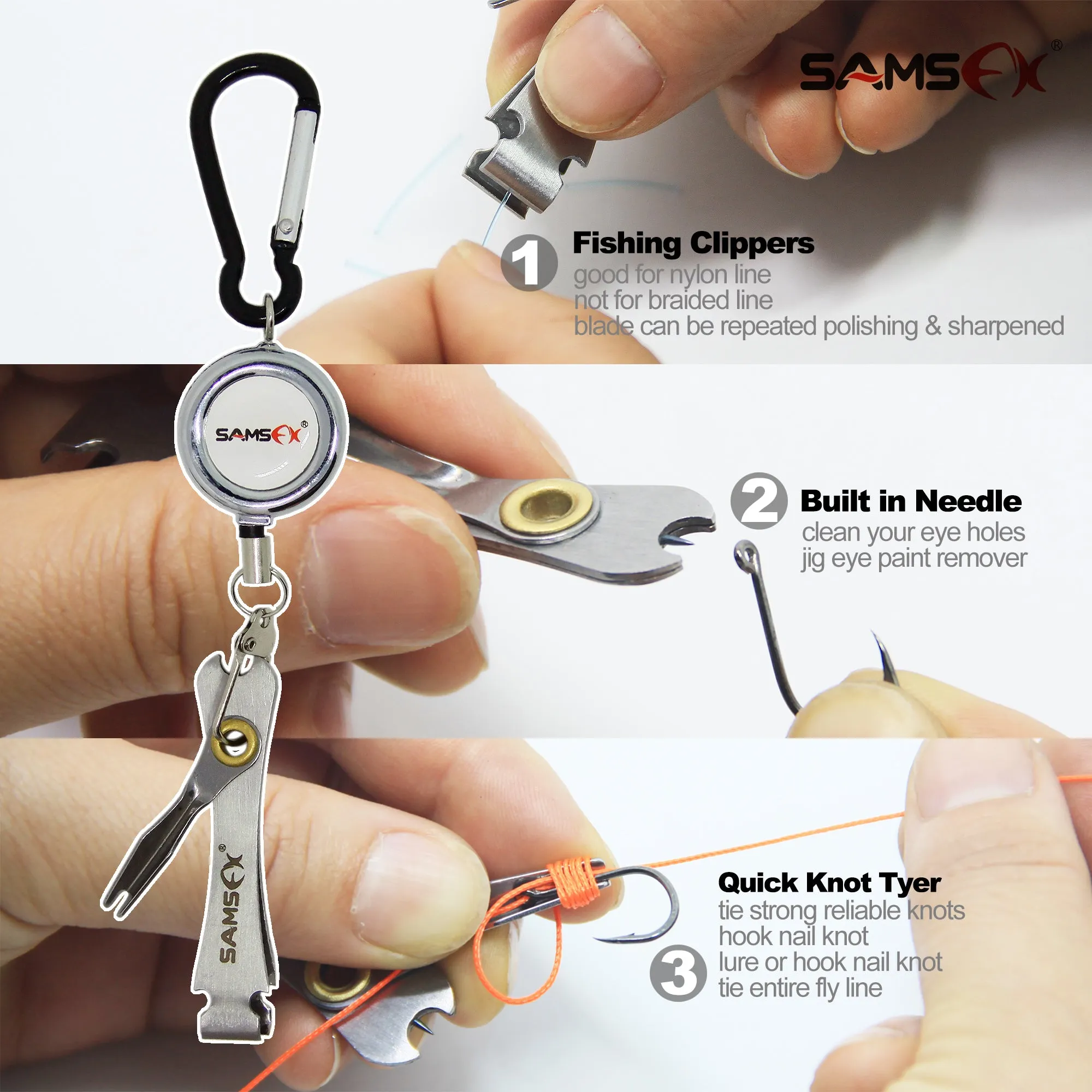 SAMSFX Fly Fishing Clippers with Zinger Retractor Nail Knot Tying Tools Combo Dropshipping
