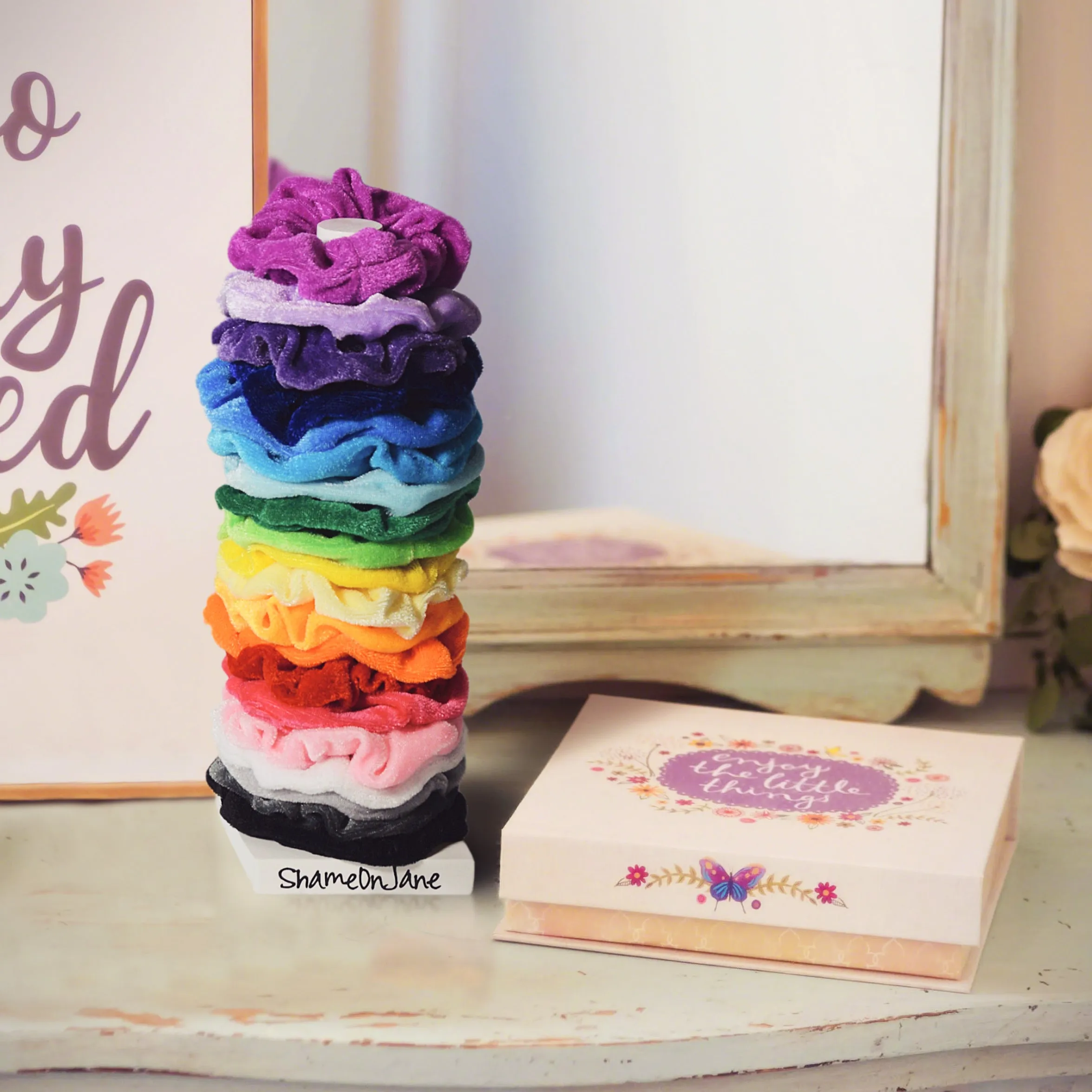 ShameOnJane Scrunchie Holder with 20 Bonus Velvet Hair Scrunchies INCLUDED