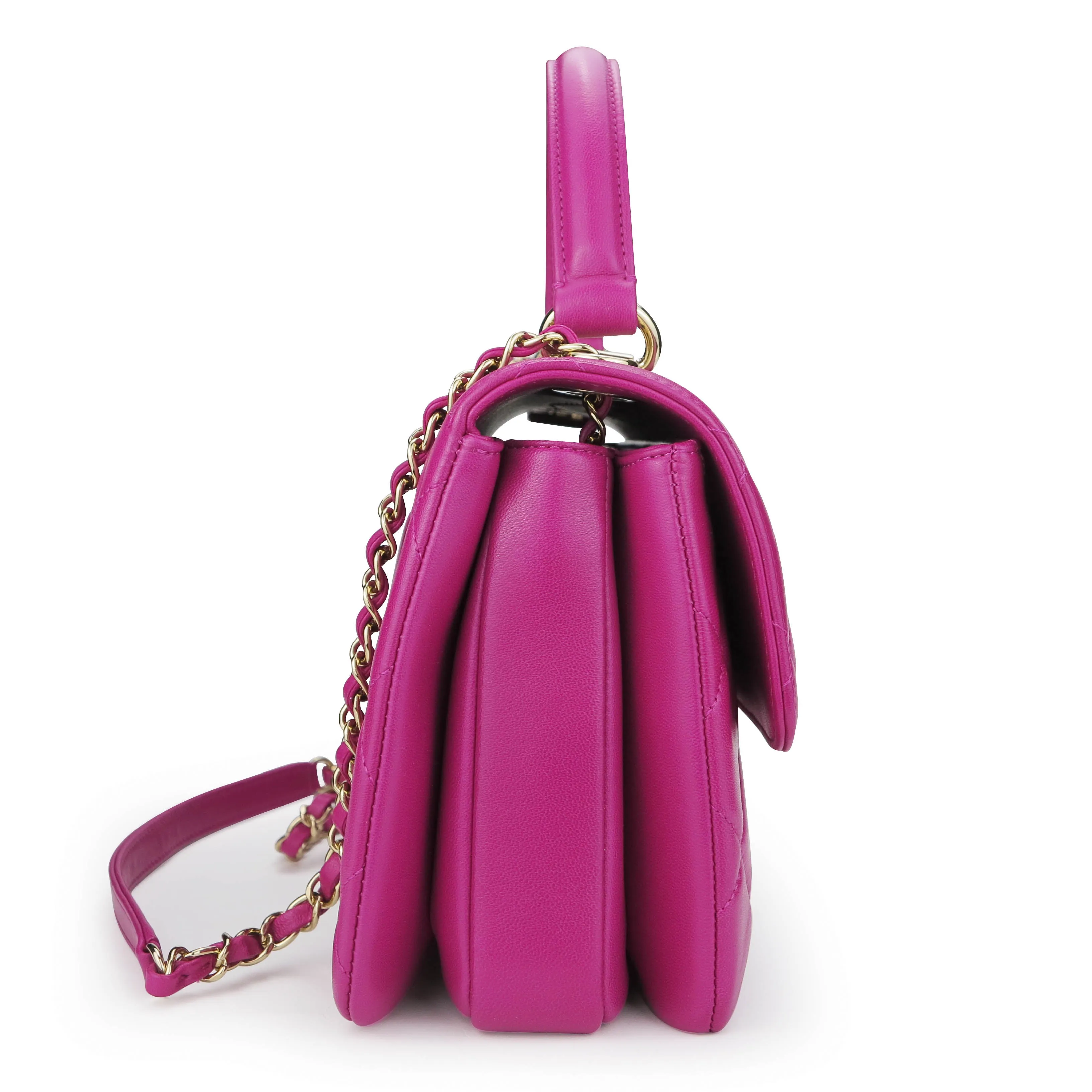 Small Trendy CC Flap Bag with Top Handle in Fuschia Lambskin