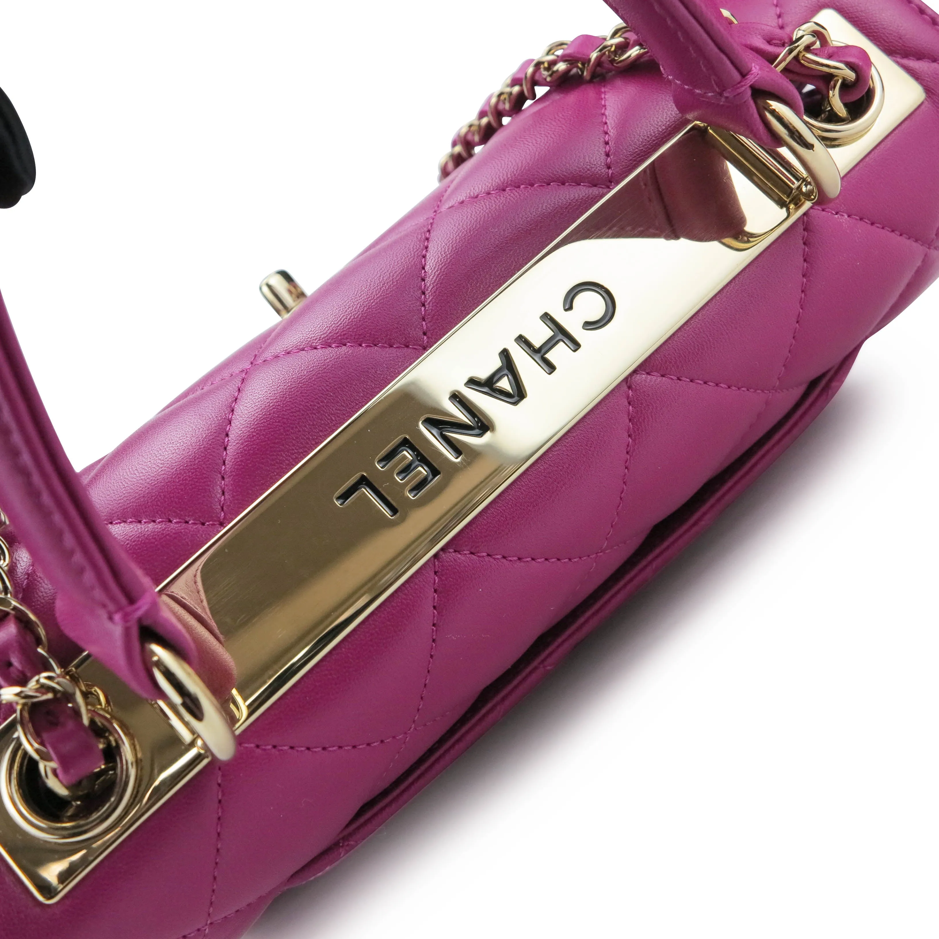 Small Trendy CC Flap Bag with Top Handle in Fuschia Lambskin