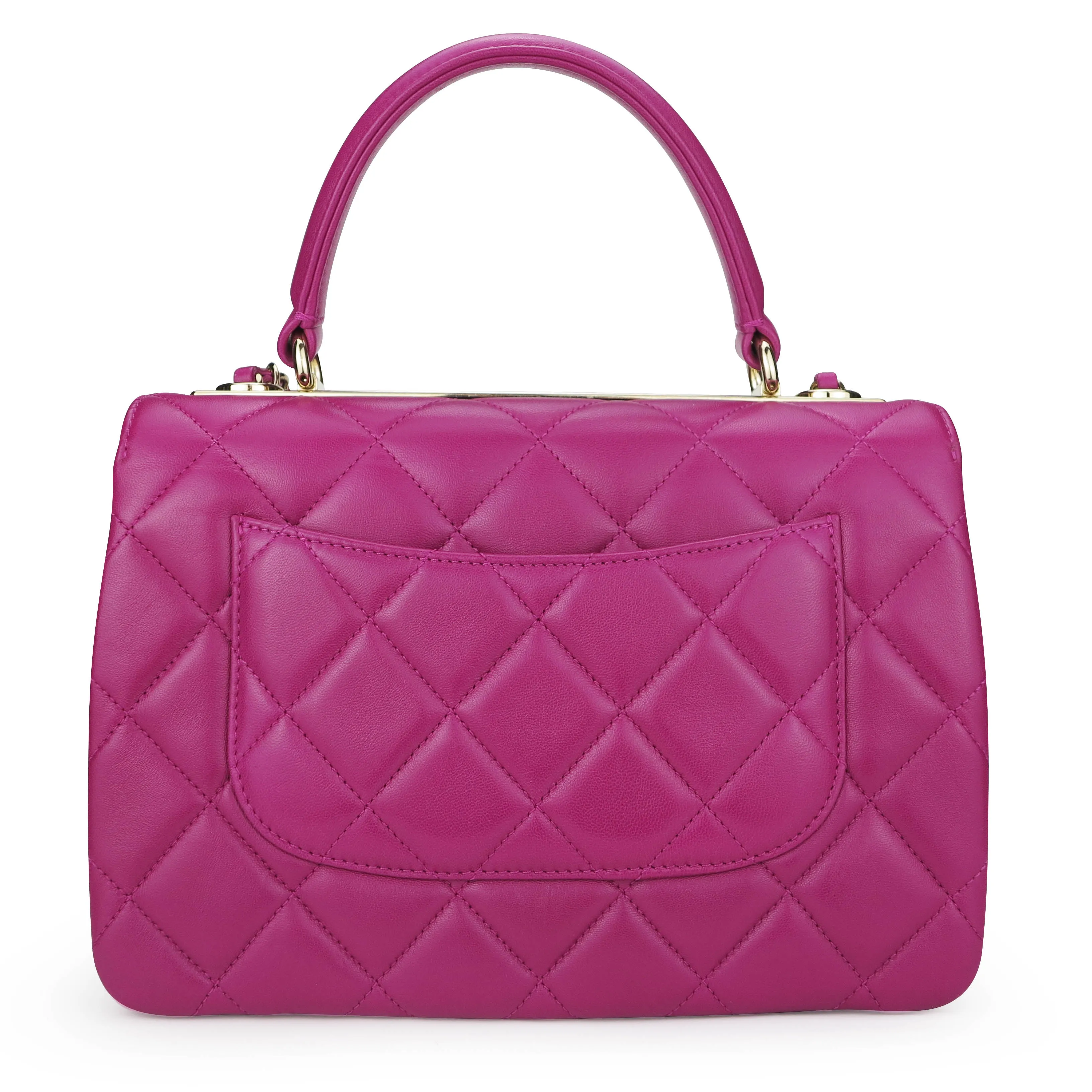 Small Trendy CC Flap Bag with Top Handle in Fuschia Lambskin