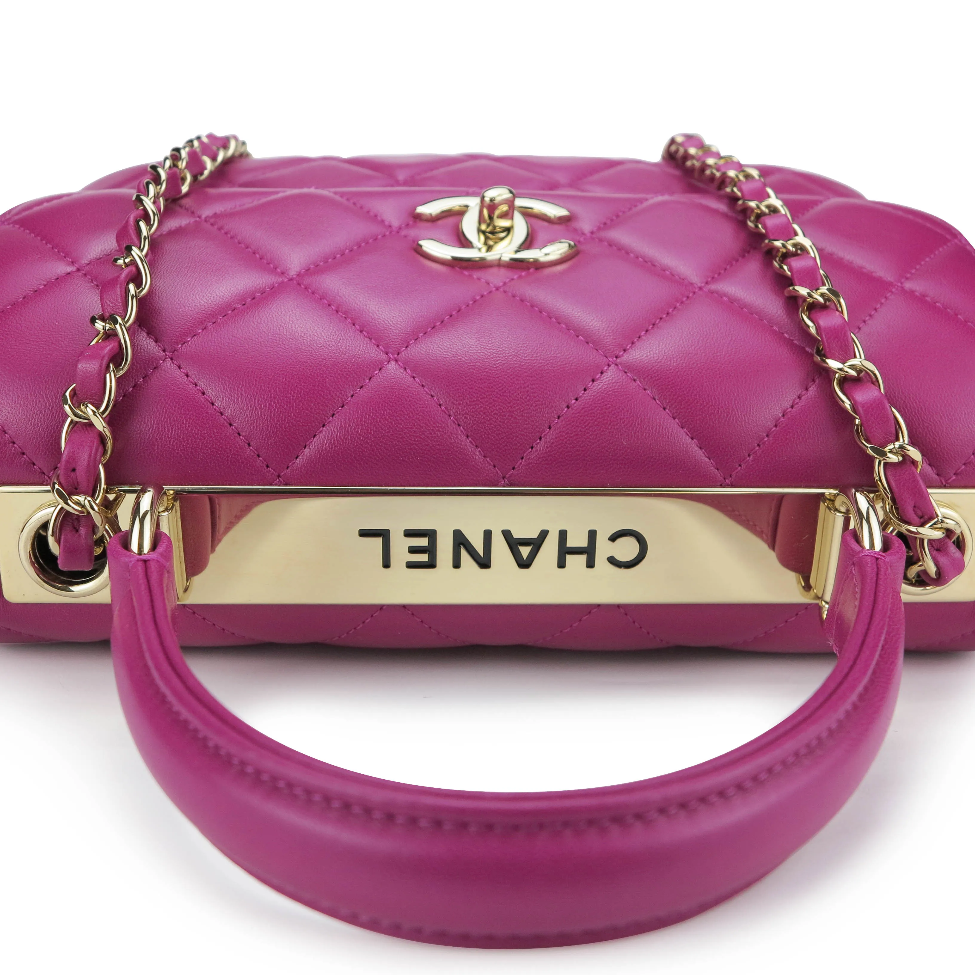 Small Trendy CC Flap Bag with Top Handle in Fuschia Lambskin