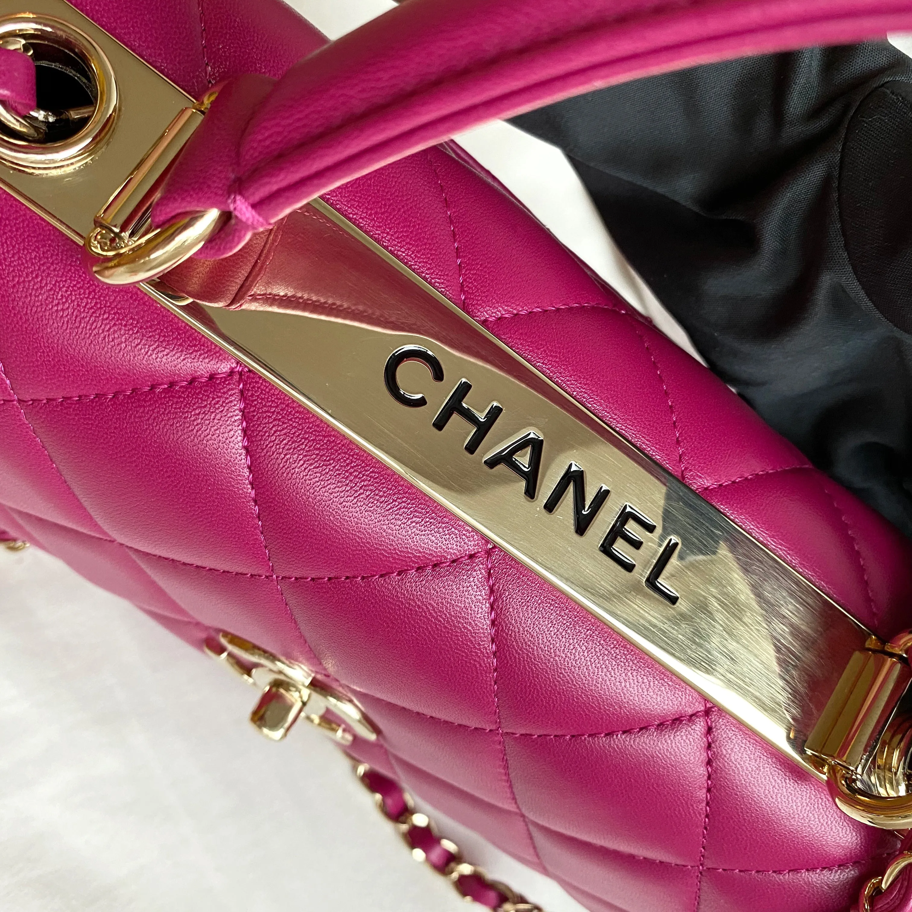 Small Trendy CC Flap Bag with Top Handle in Fuschia Lambskin