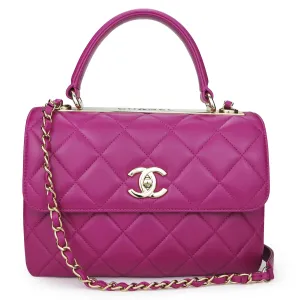 Small Trendy CC Flap Bag with Top Handle in Fuschia Lambskin