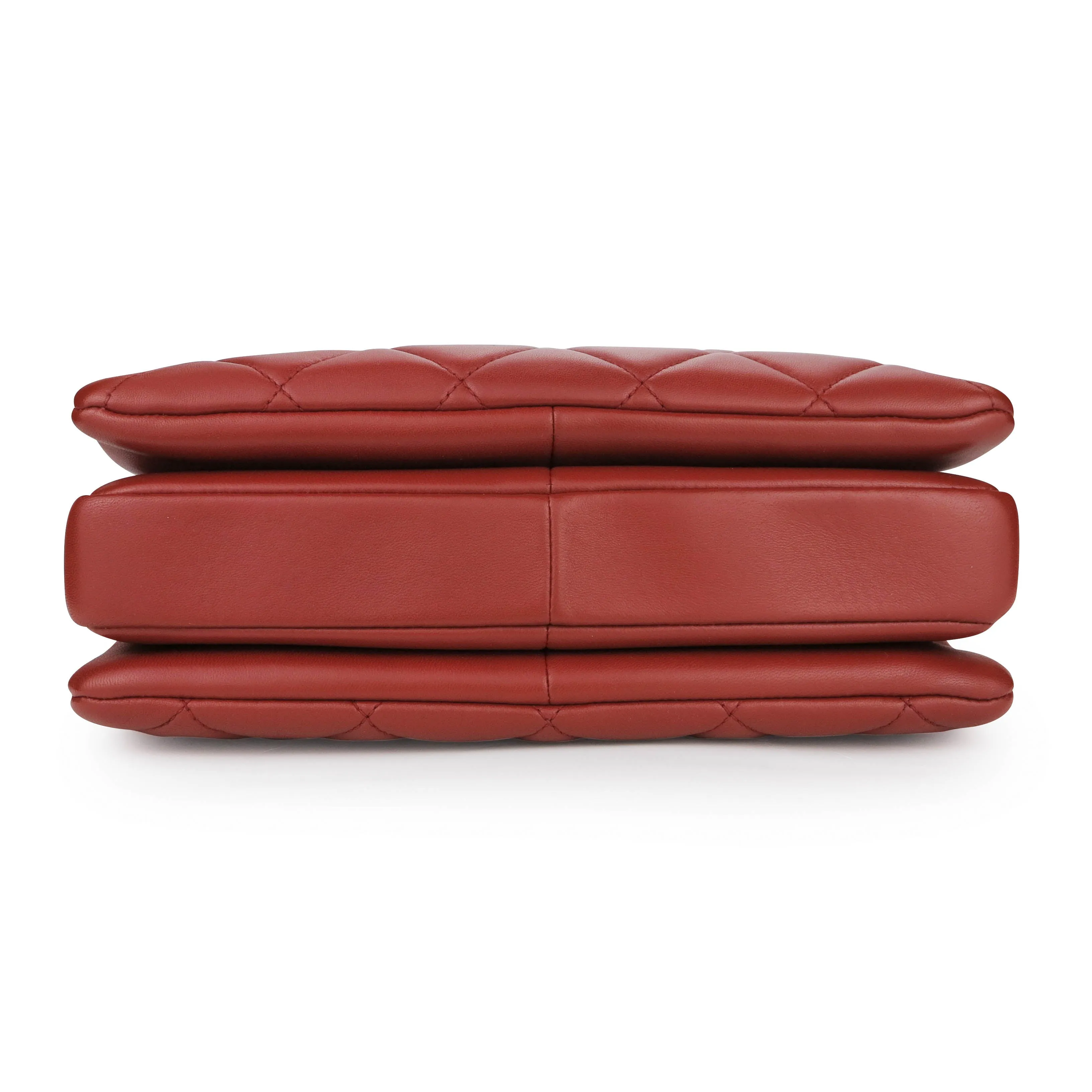 Small Trendy CC Flap Bag with Top Handle in Red Lambskin