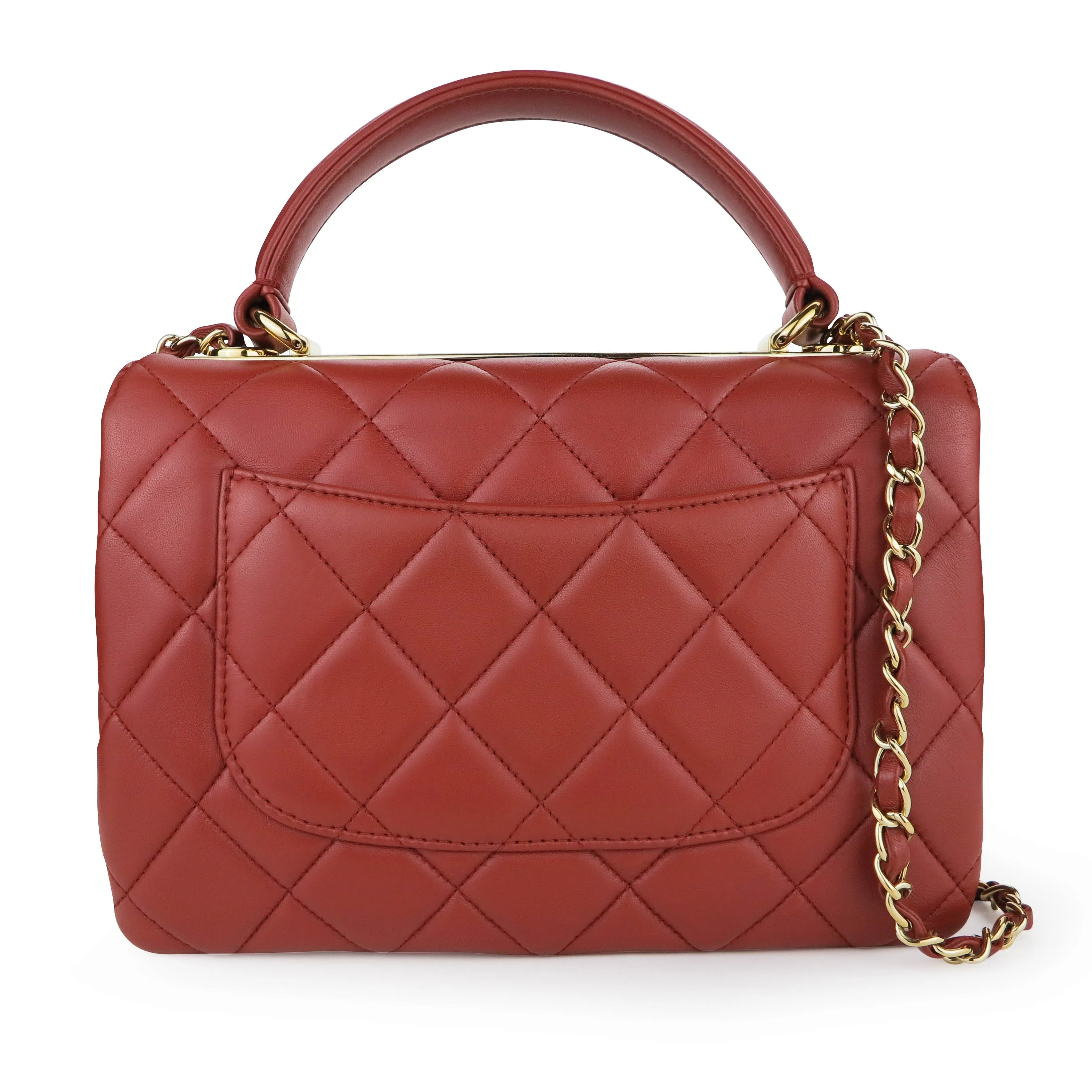 Small Trendy CC Flap Bag with Top Handle in Red Lambskin