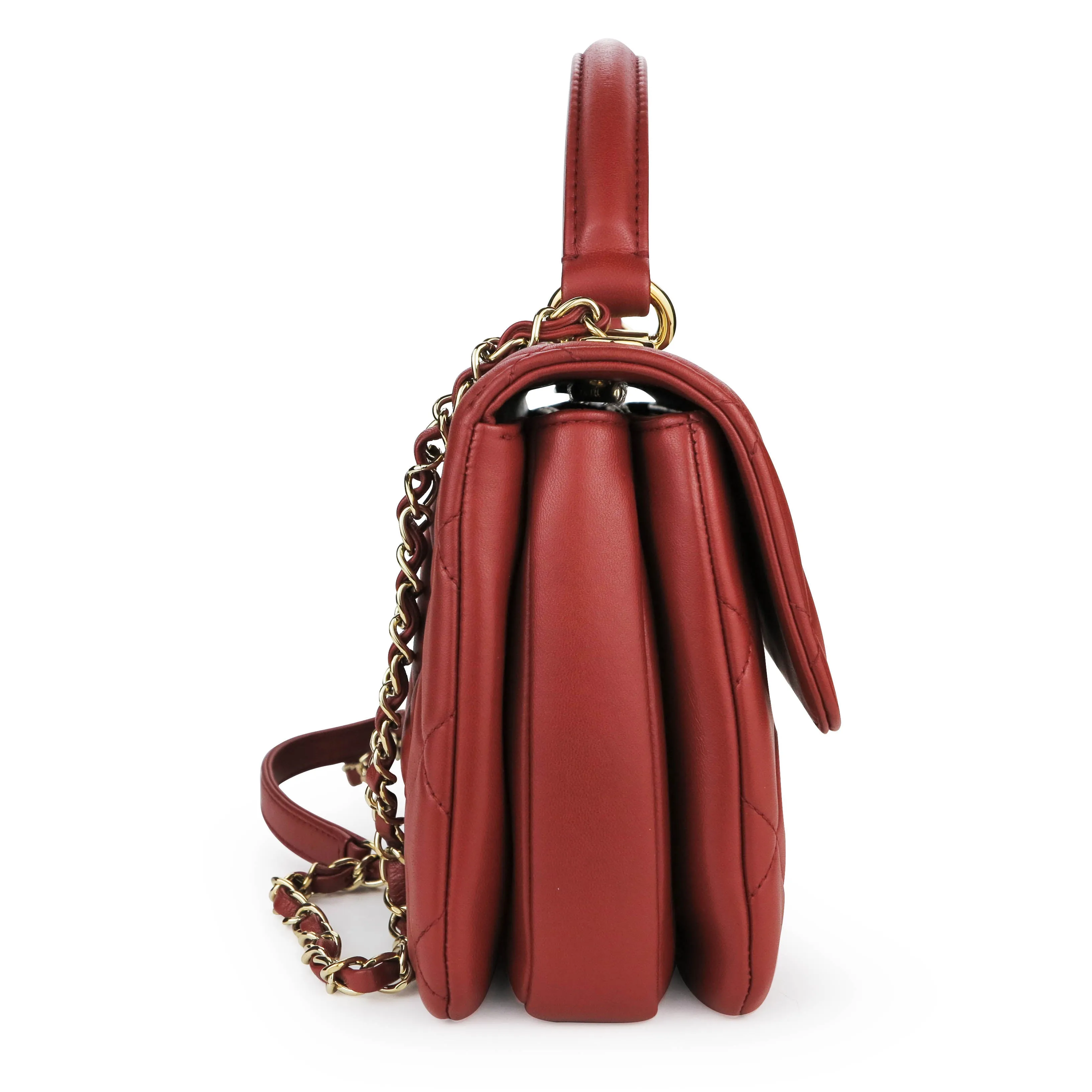 Small Trendy CC Flap Bag with Top Handle in Red Lambskin