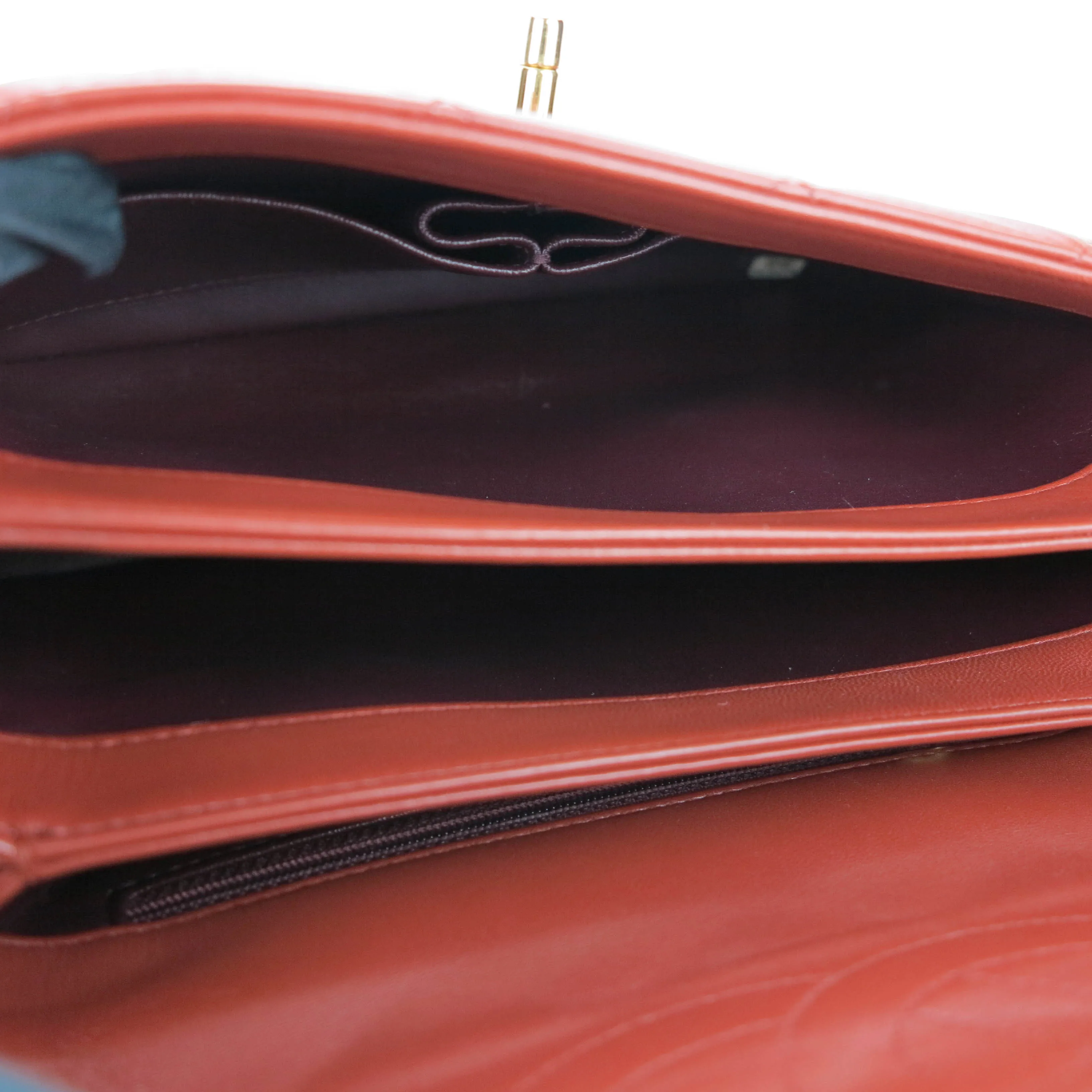 Small Trendy CC Flap Bag with Top Handle in Red Lambskin