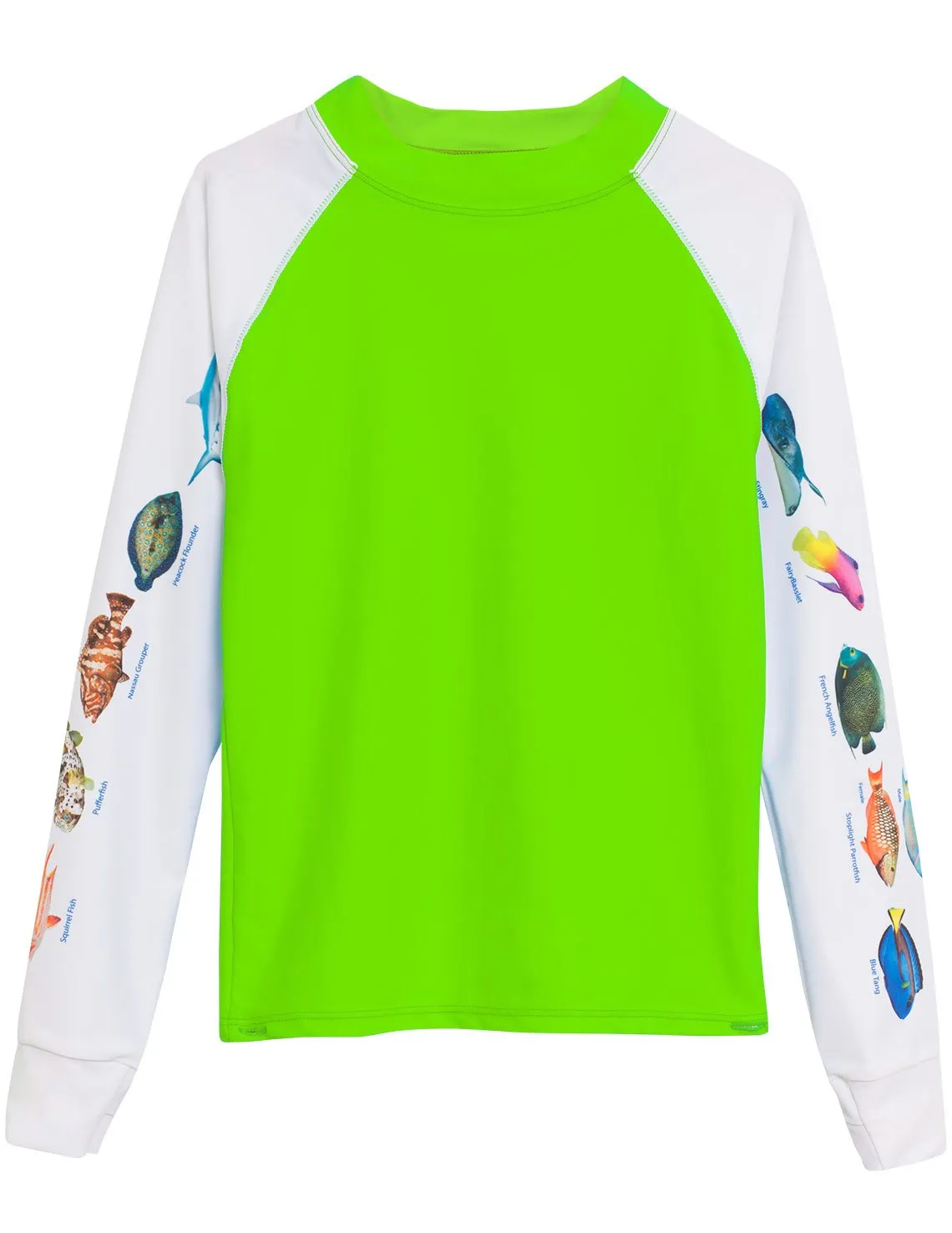 Snorkel Caribbean Fish ID Rash Guard - Neon Green