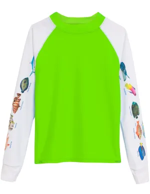 Snorkel Caribbean Fish ID Rash Guard - Neon Green