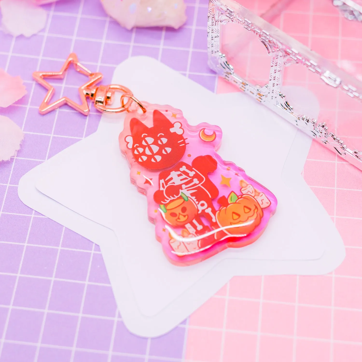 Spooky Town - Skeleton Cat acrylic charm / keychain (gradient acrylic)